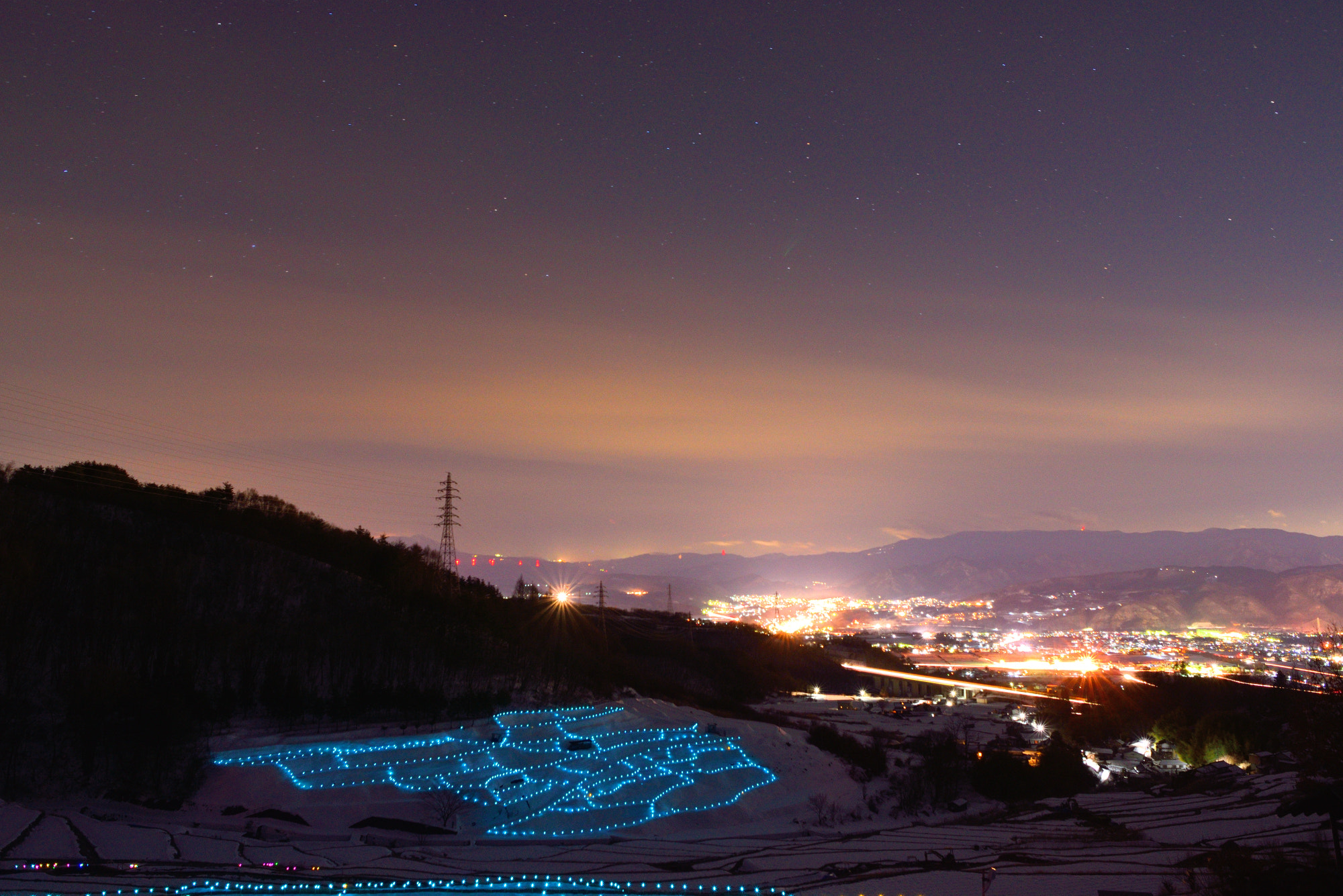 Nikon D600 + Sigma 24mm F1.8 EX DG Aspherical Macro sample photo. Night view of  winter field japan photography