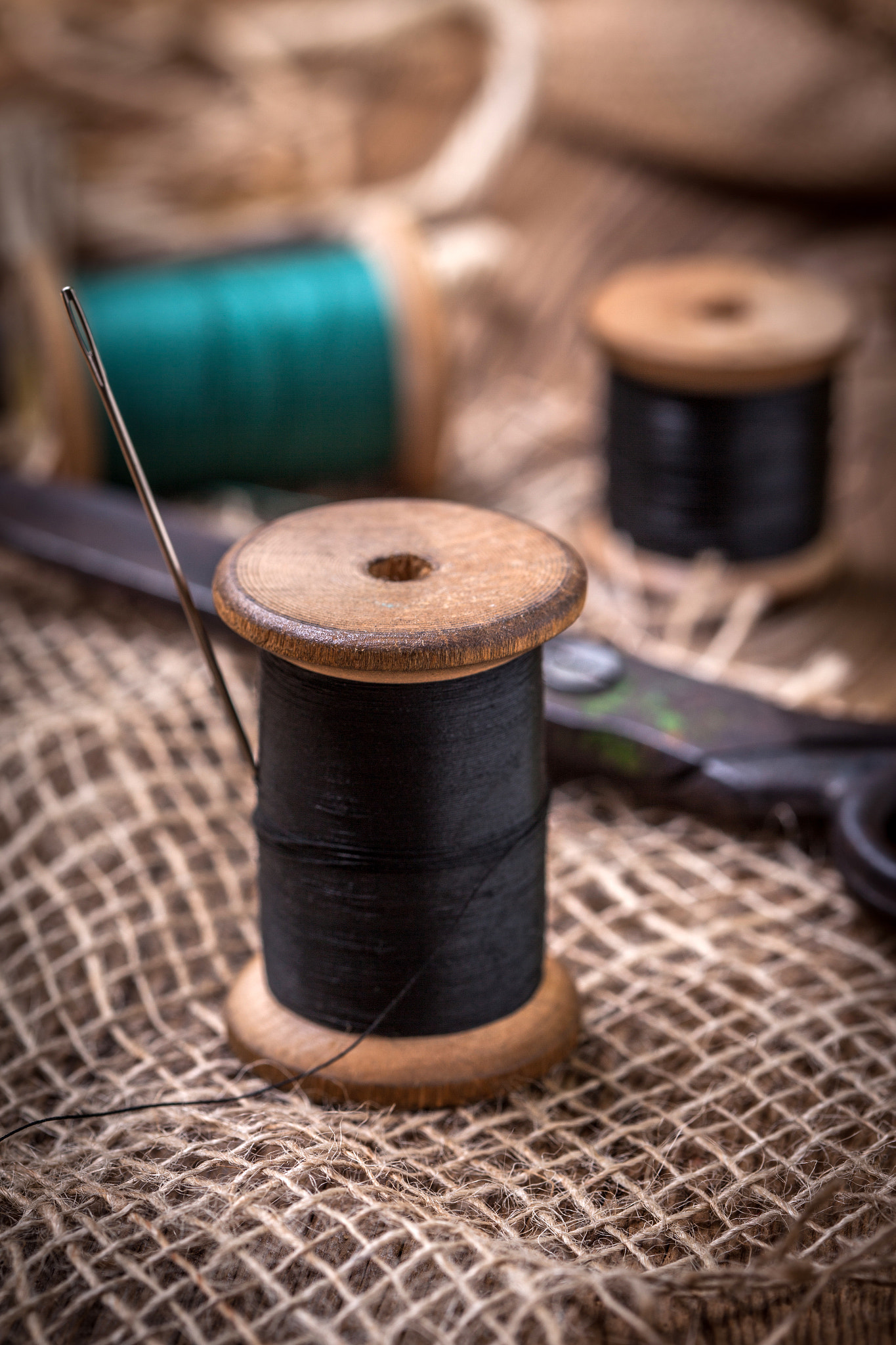 Canon EF 100mm F2.8 Macro USM sample photo. Old sewing kit on the wooden table. photography