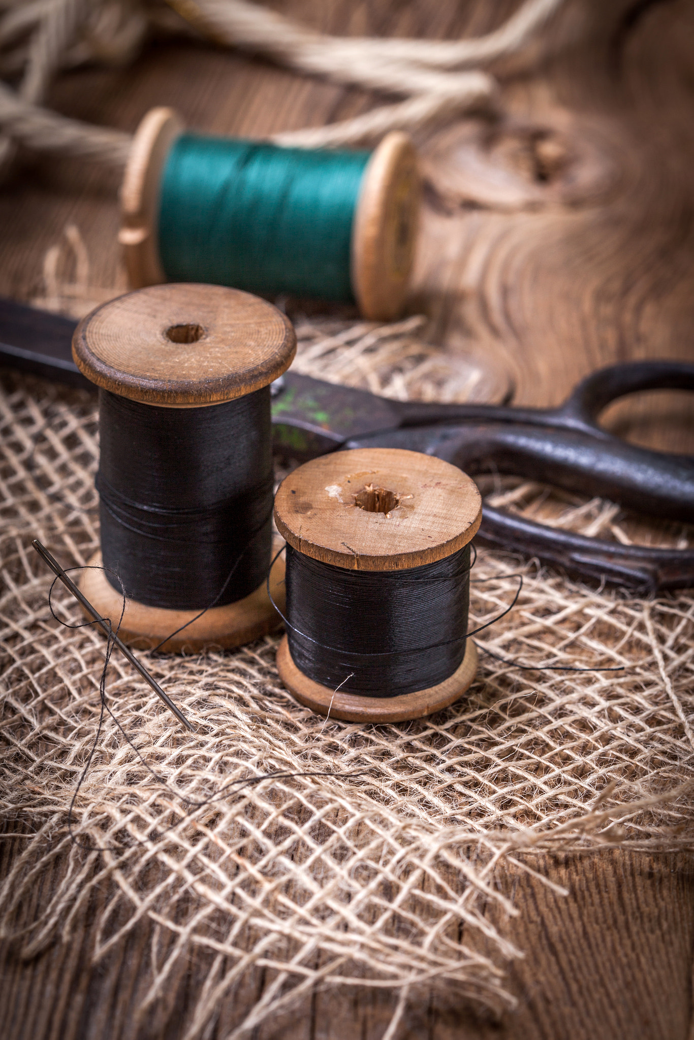 Canon EF 100mm F2.8 Macro USM sample photo. Old sewing kit on the wooden table. photography