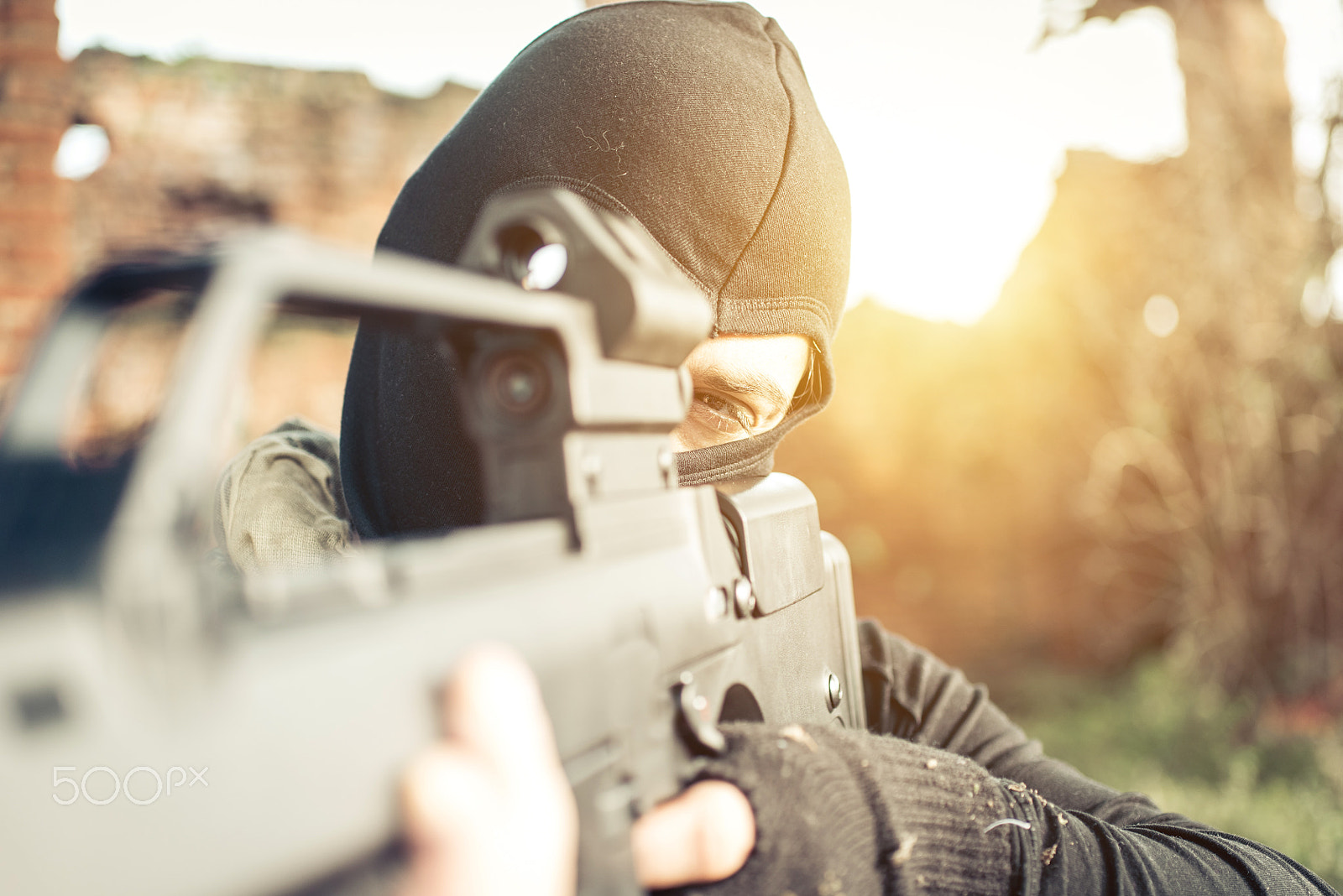 Nikon D610 + Sigma 50mm F2.8 EX DG Macro sample photo. Soldier fighting on the enemy land. concept about warfare and te photography