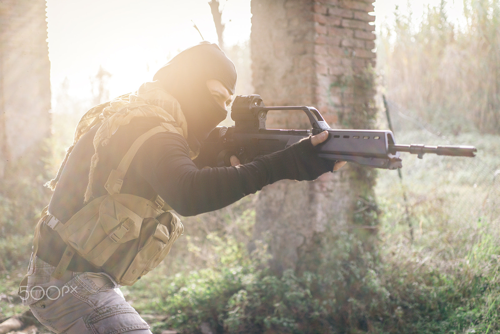 Nikon D610 + Sigma 50mm F2.8 EX DG Macro sample photo. Soldier fighting on the enemy land. concept about warfare and te photography