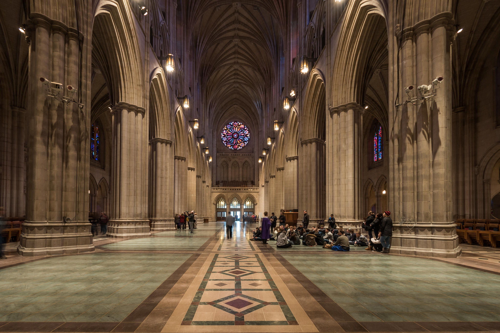 Nikon AF DX Fisheye-Nikkor 10.5mm F2.8G ED sample photo. Down the nave at washington national cathedral photography