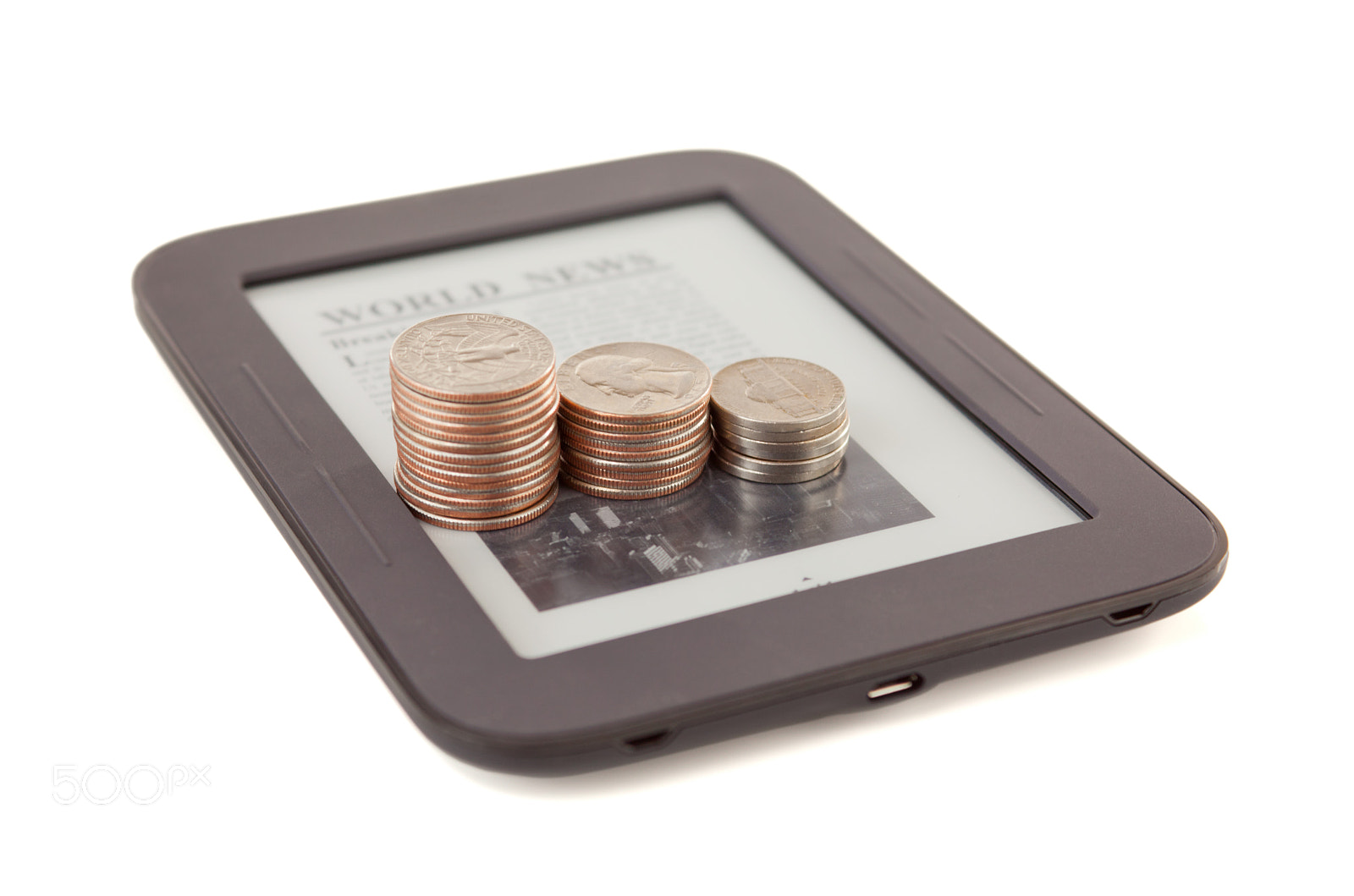 Canon EF 28-90mm f/4-5.6 sample photo. Electronic book reader with bars of coins photography