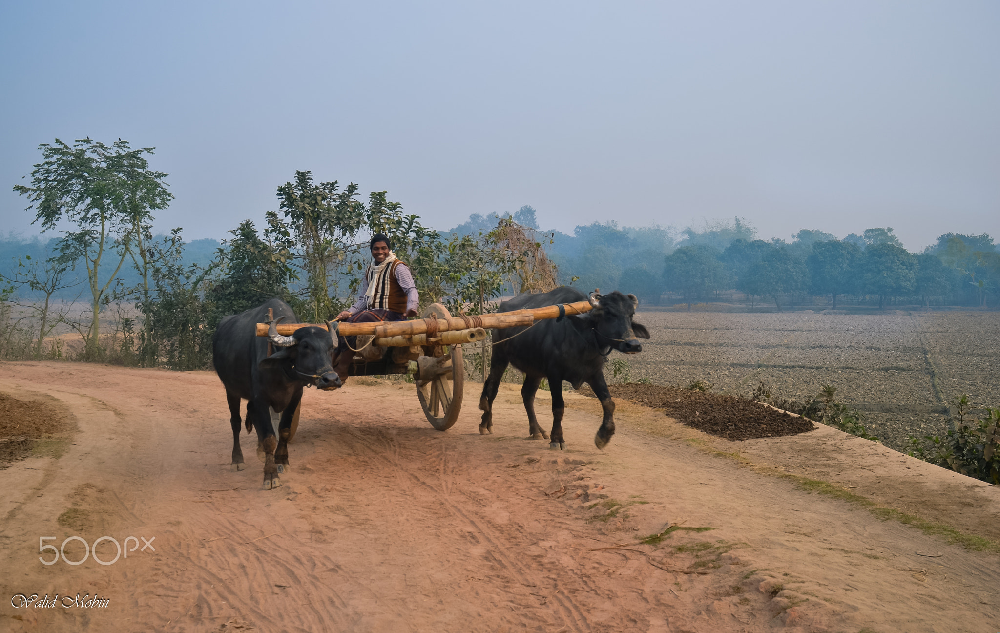 Starting of the day of a farmer at winter.