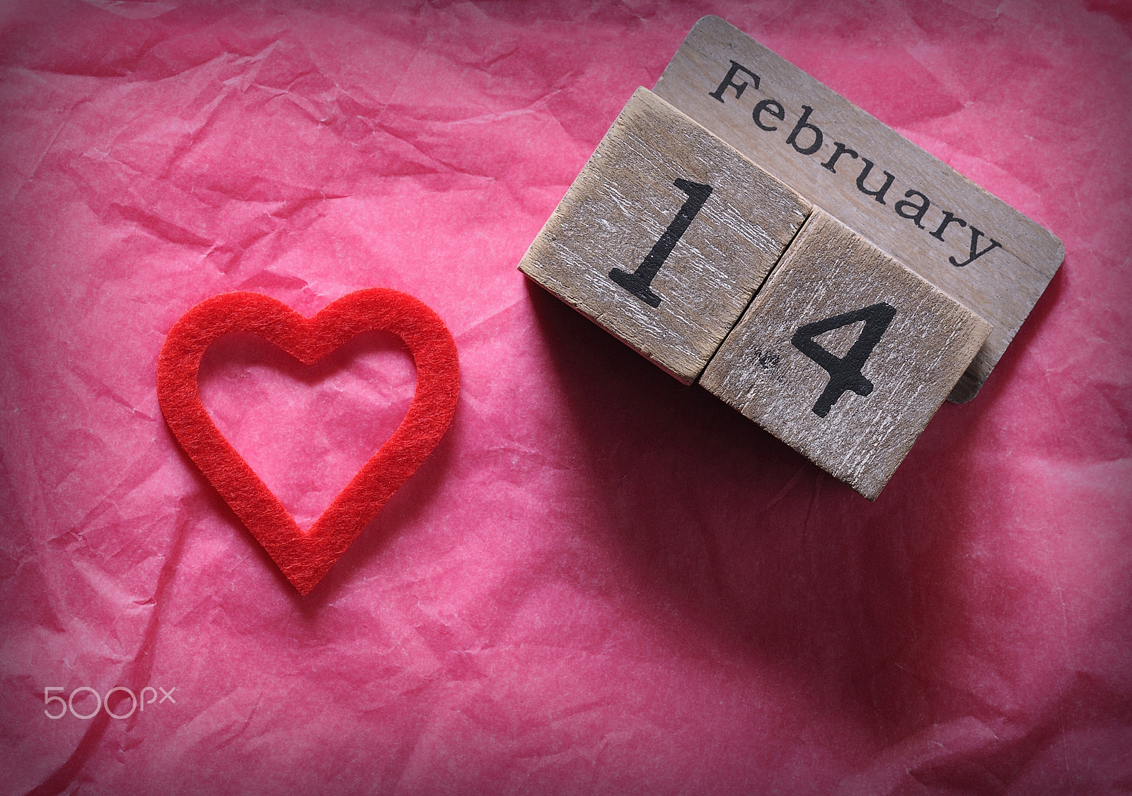Nikon D300 + Tamron SP 90mm F2.8 Di VC USD 1:1 Macro sample photo. Wooden calendar with february 14th and red cut heart on pink paper photography