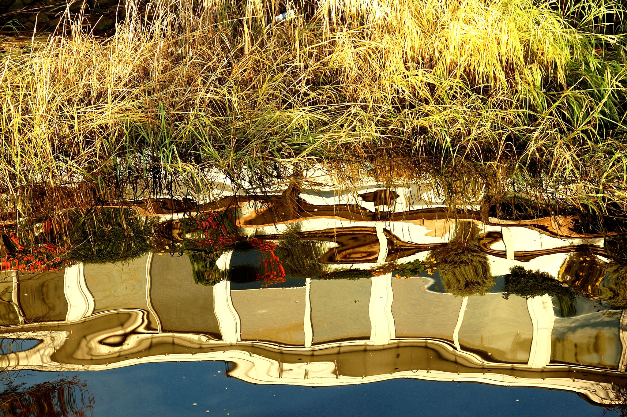 AF Zoom-Nikkor 28-80mm f/3.3-5.6G sample photo. Waterfront reflected in water along waterway photography