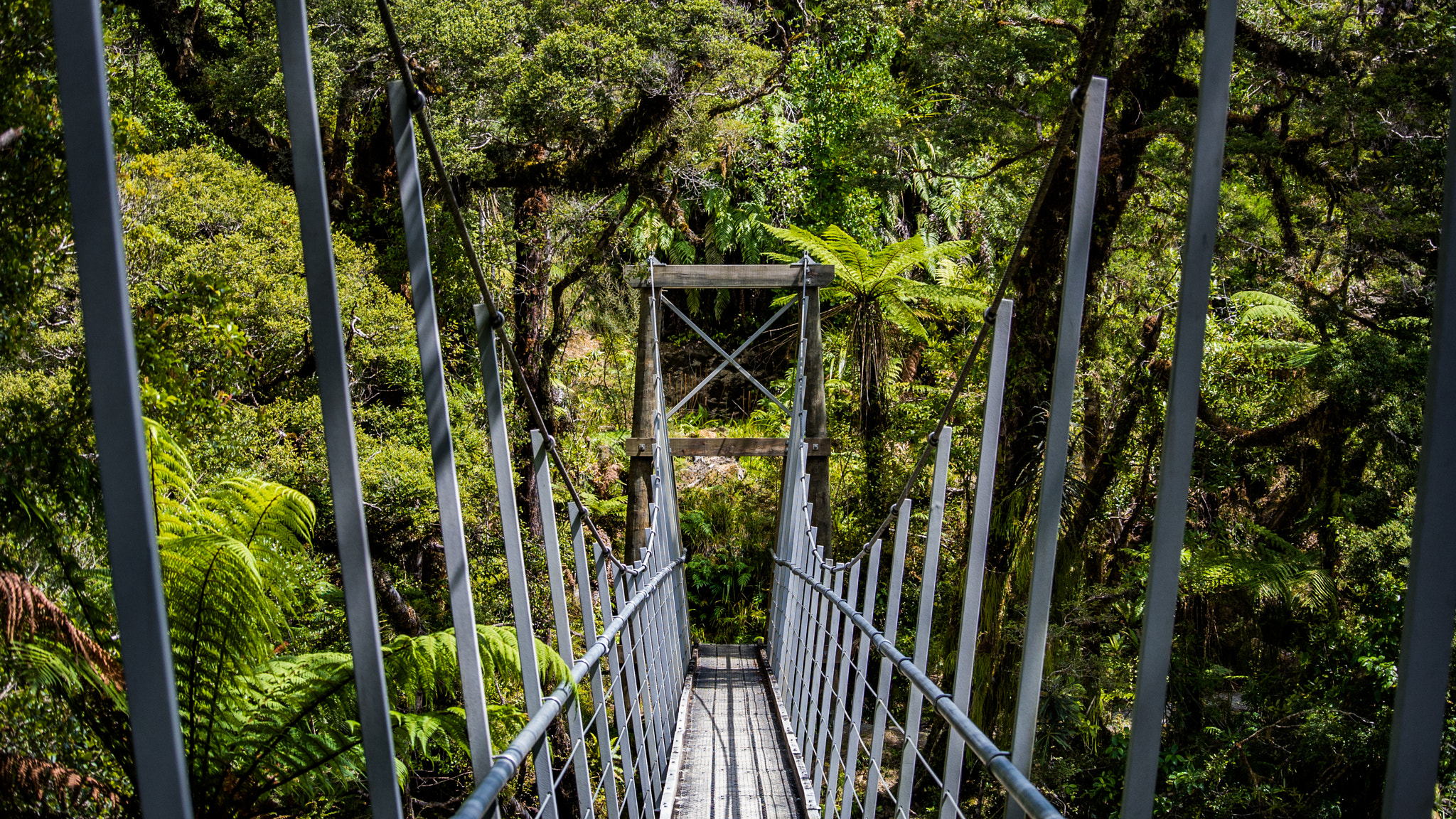Nikon 1 Nikkor VR 30-110mm F3.8-5.6 sample photo. Pororari river swingbridge, new zealand photography