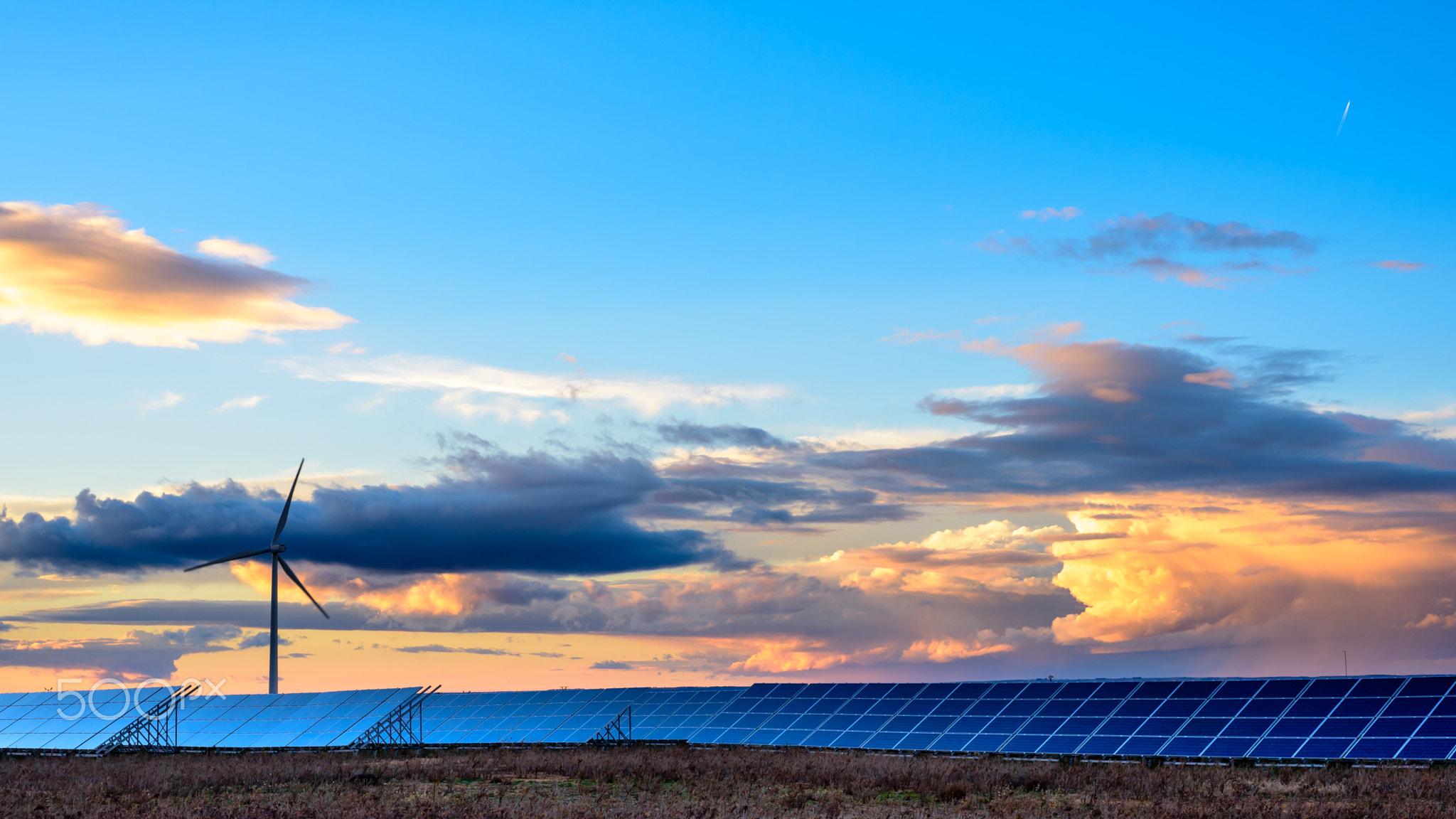 Renewable energies at sunset