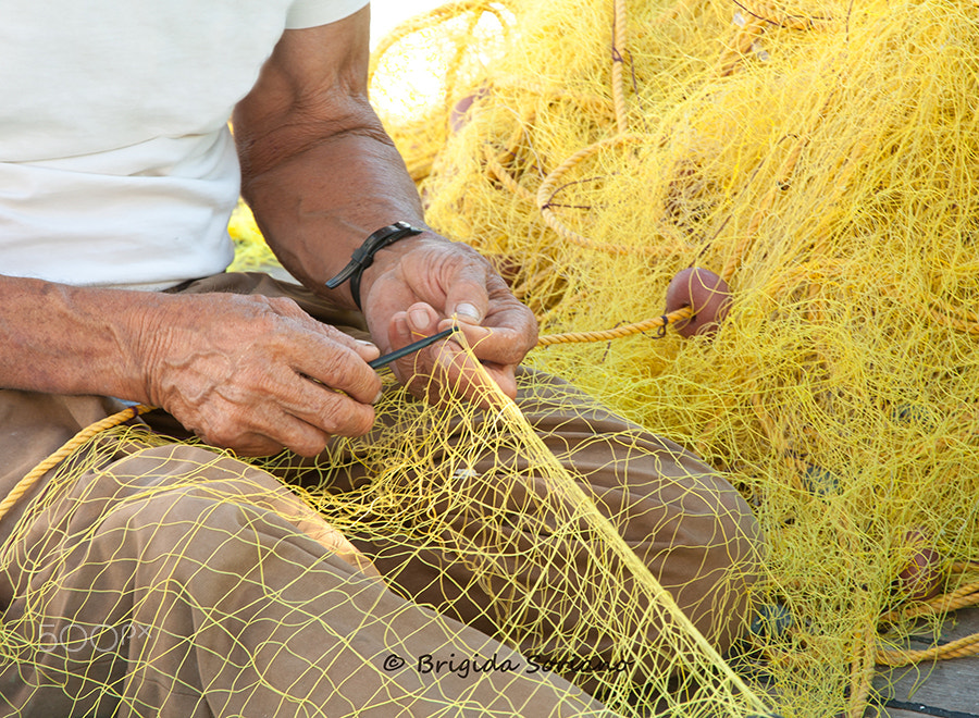 Canon EOS 450D (EOS Rebel XSi / EOS Kiss X2) sample photo. Fisherman mending his fishing net in greece photography