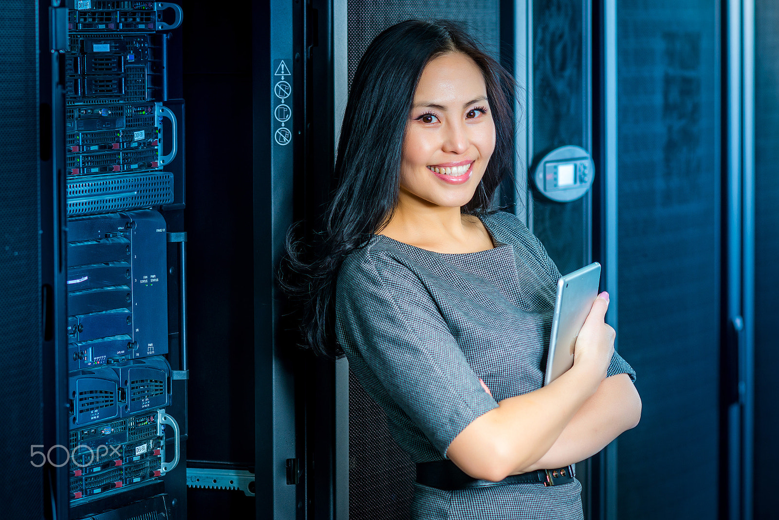AF DC-Nikkor 135mm f/2 sample photo. Engineer businesswoman in network server room photography