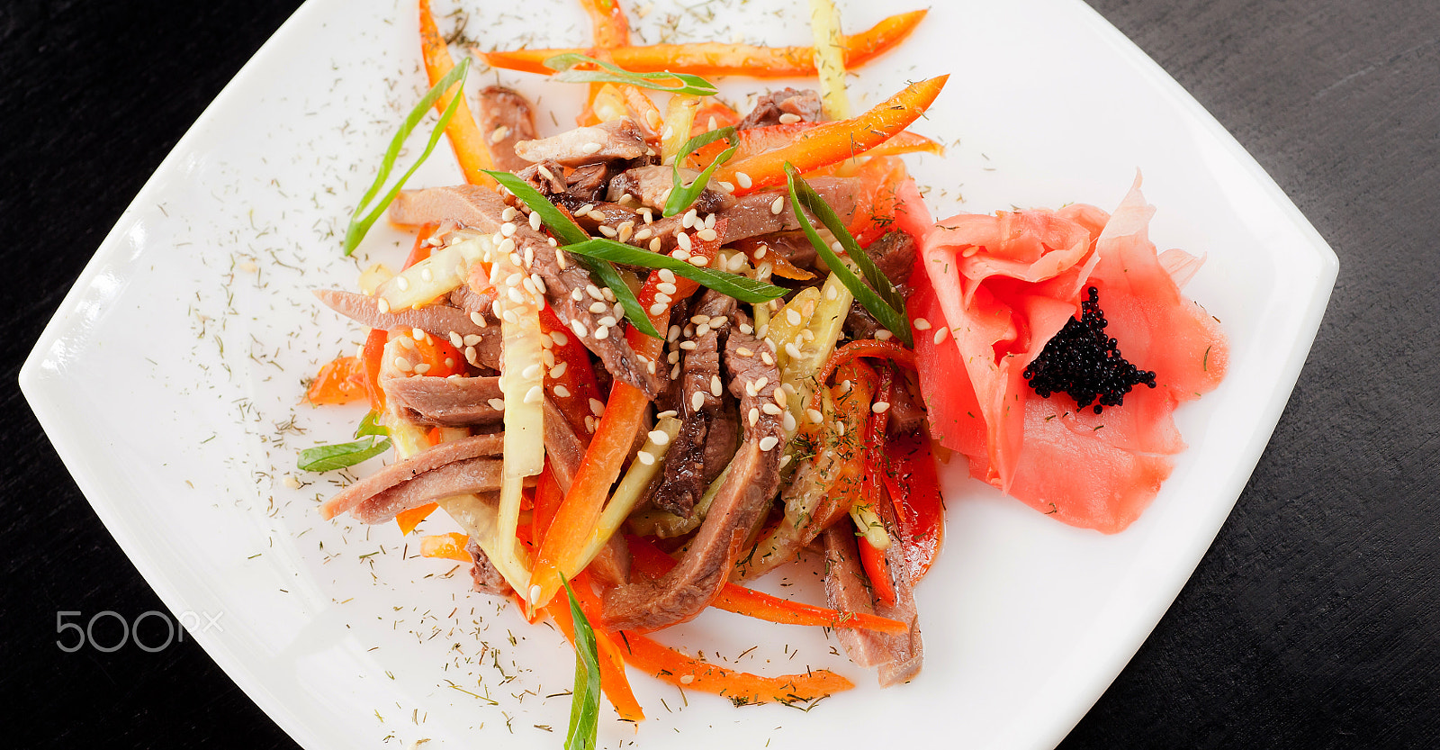 Nikon D3 + Nikon AF Micro-Nikkor 60mm F2.8D sample photo. Vegetable salad with beef meat in restaurant photography