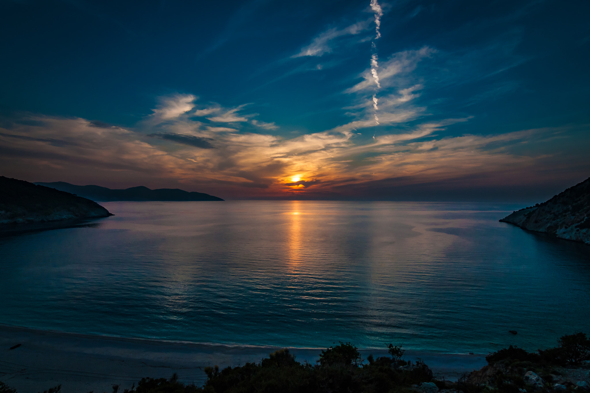 Sony Alpha DSLR-A700 + 20mm F2.8 sample photo. Sunset over myrtos beach photography