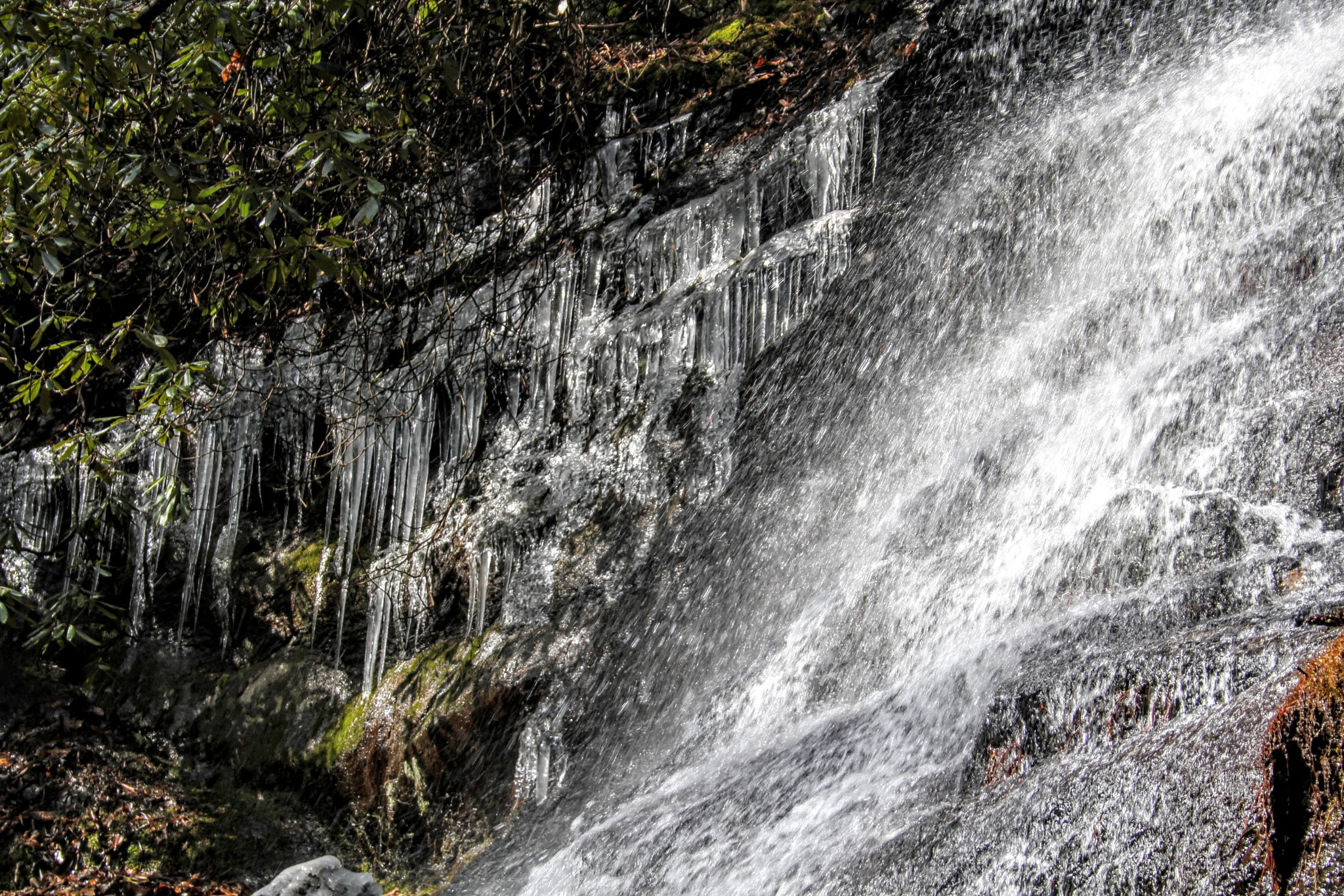 Canon EF-S 18-55mm F3.5-5.6 sample photo. Blue ridge mountains icicles in waterfall photography