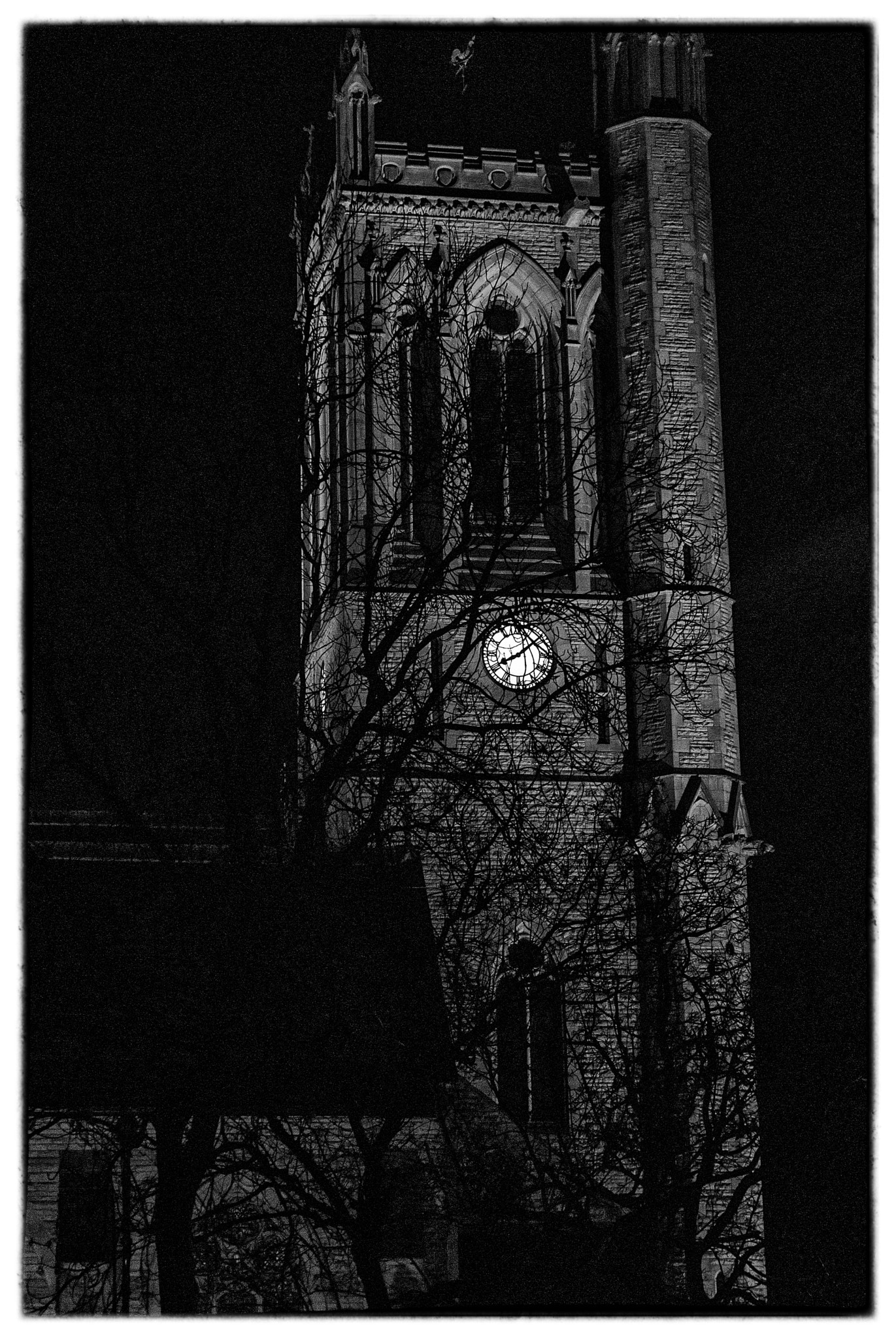 Nikon D200 + Sigma 50mm F2.8 EX DG Macro sample photo. Churches at night swinton in b&amp;w photography