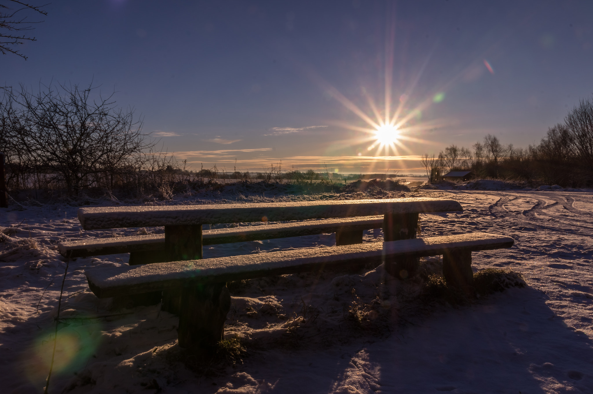 Sony SLT-A55 (SLT-A55V) sample photo. Sunrise bench photography