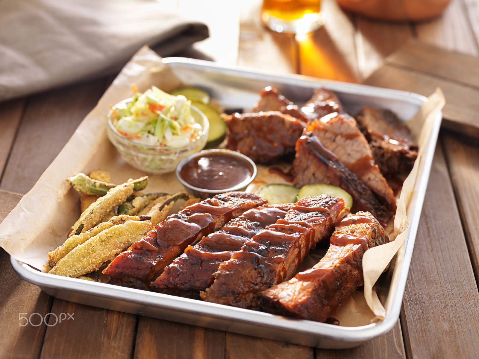 Hasselblad H3DII-39 sample photo. American barbecue platter with ribs, brisket and fried okra photography
