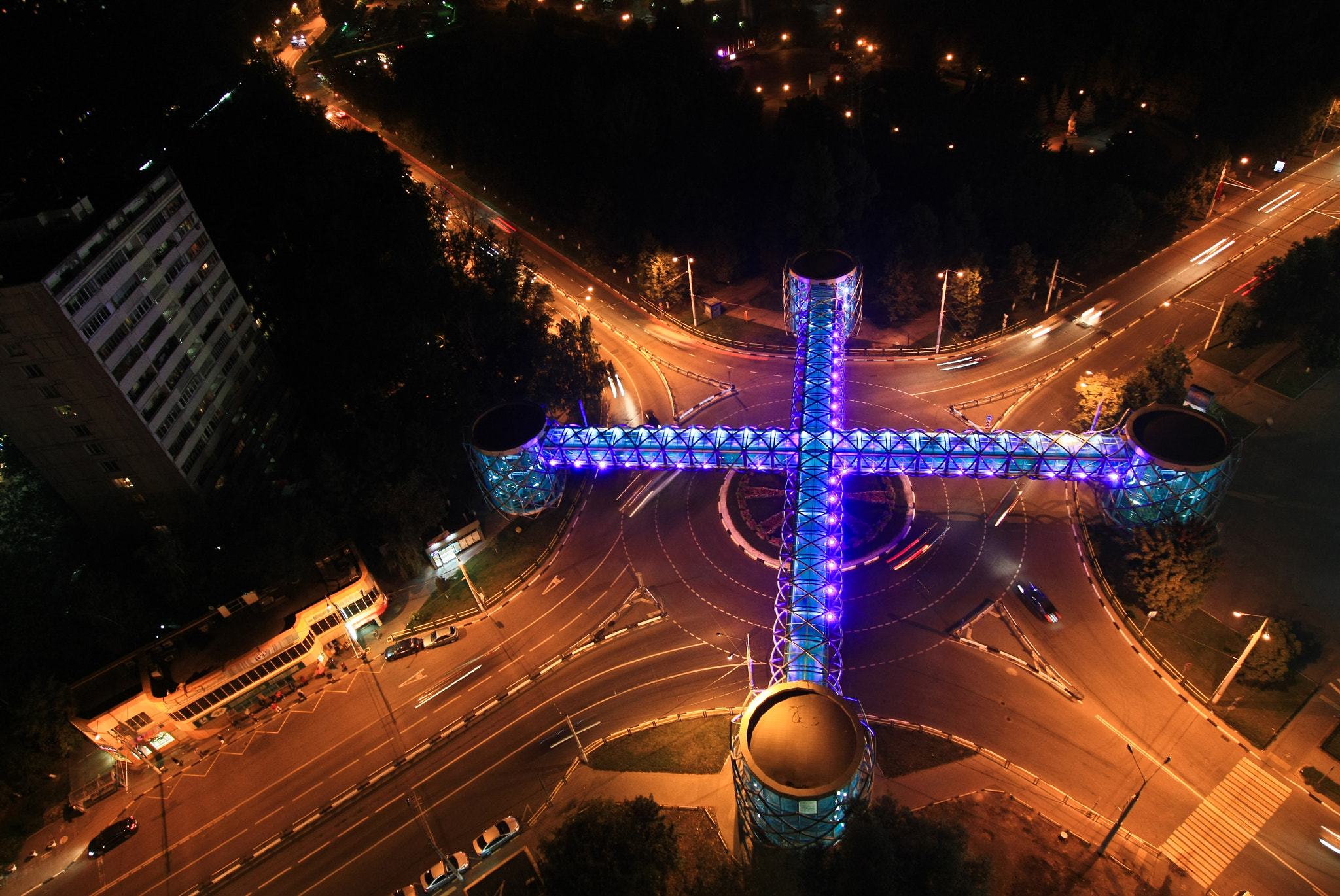 Sigma 10-20mm F3.5 EX DC HSM sample photo. Modern bridge at crossroads on the night photography