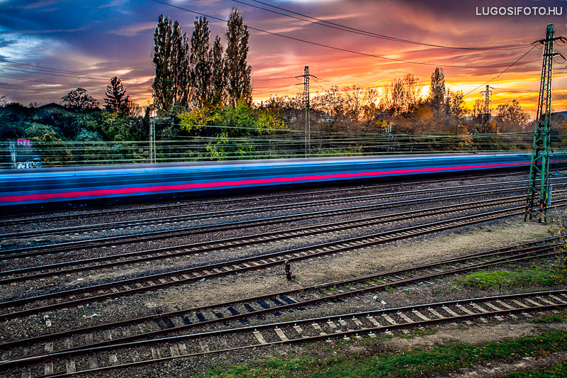 Canon EOS 5D + Canon EF 28mm F2.8 sample photo. Sunset train photography
