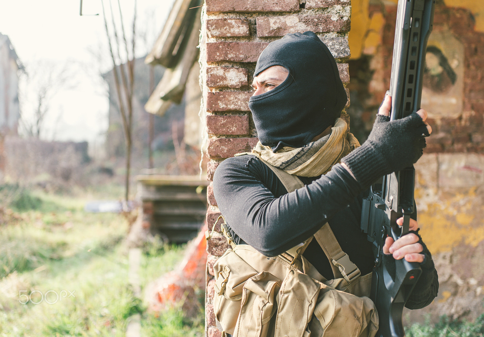 Nikon D610 + Sigma 50mm F2.8 EX DG Macro sample photo. Soldier fighting on the enemy land. concept about warfare and te photography