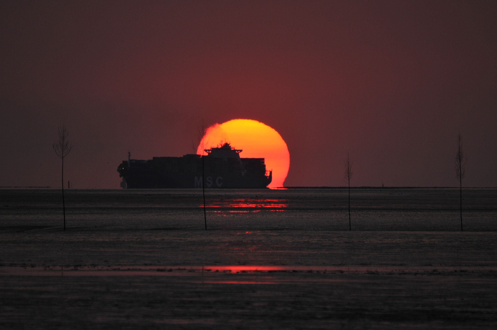 Sigma 150-500mm F5-6.3 DG OS HSM sample photo. Ship in the sunset photography