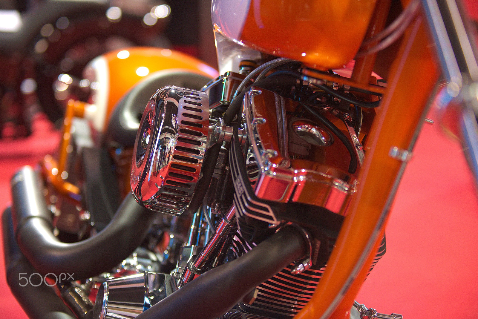 Sigma 70-200mm F2.8 EX DG OS HSM sample photo. Orange custom harley photography