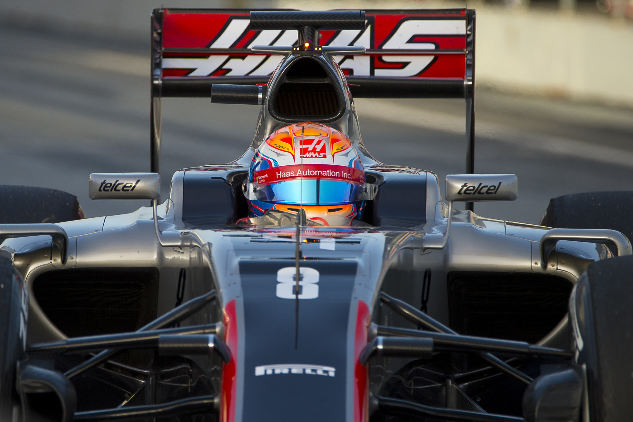 Nikon D4 sample photo. Driver romain grosjean. haas f1 team. formula one test days at circuit de catalunya. montmelo,... photography