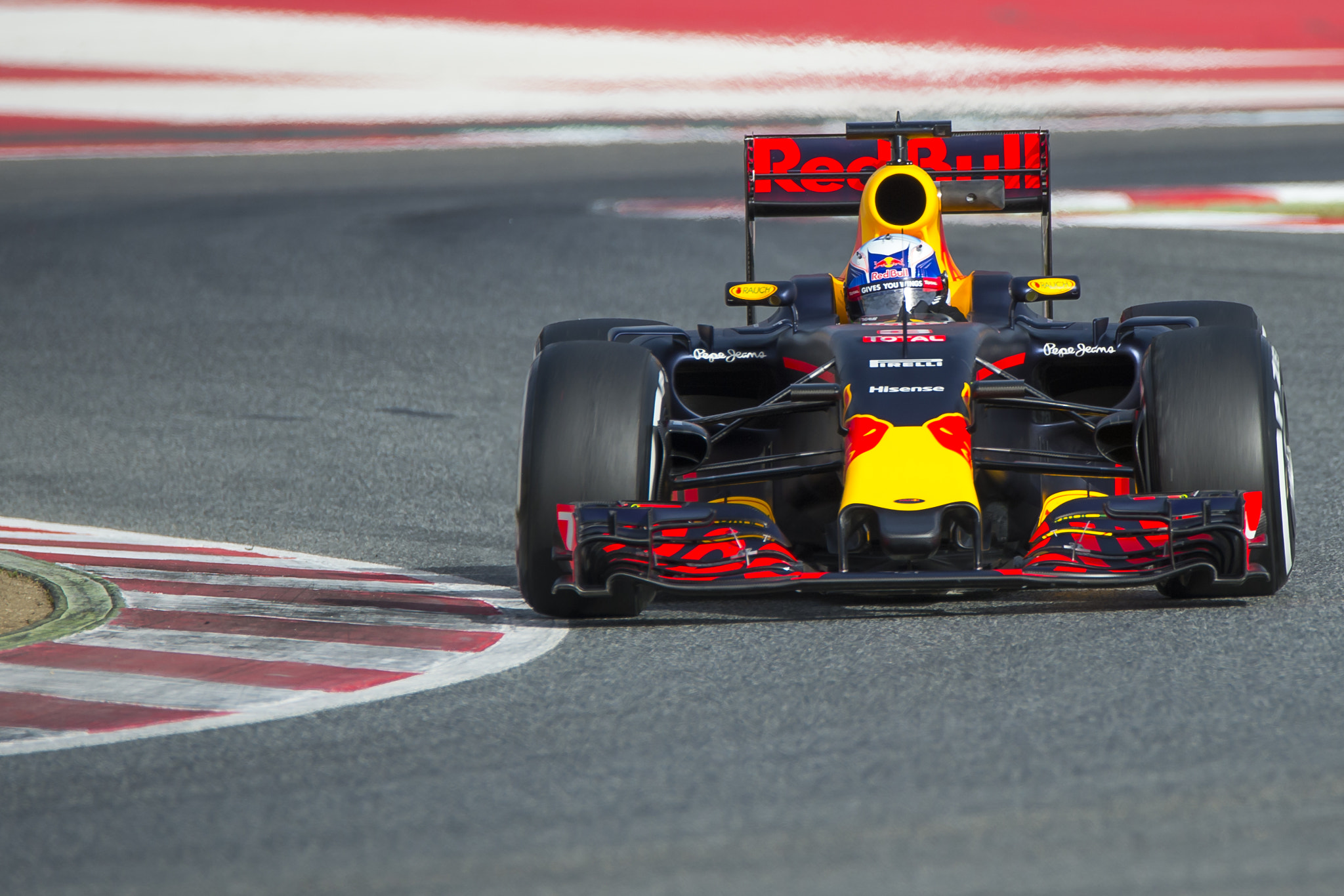 Nikon D4 sample photo. Driver daniel ricciardo. team red bull racing. formula one test days at circuit de catalunya.... photography