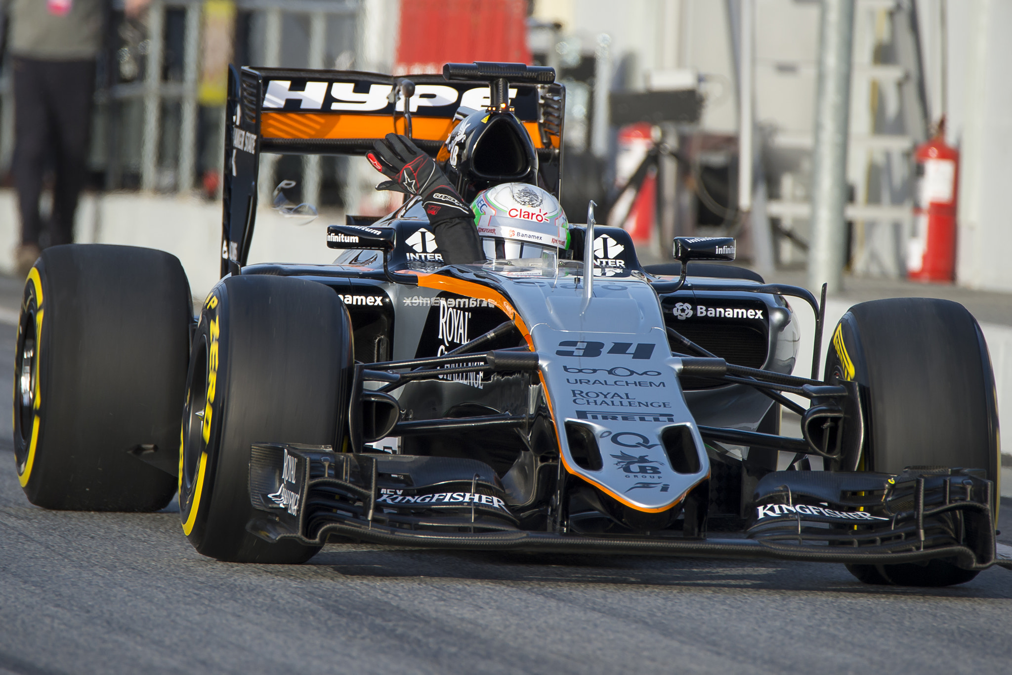 Nikon D4 sample photo. Driver alfonso celis.  team sahara force india. formula one test days at circuit de catalunya.... photography
