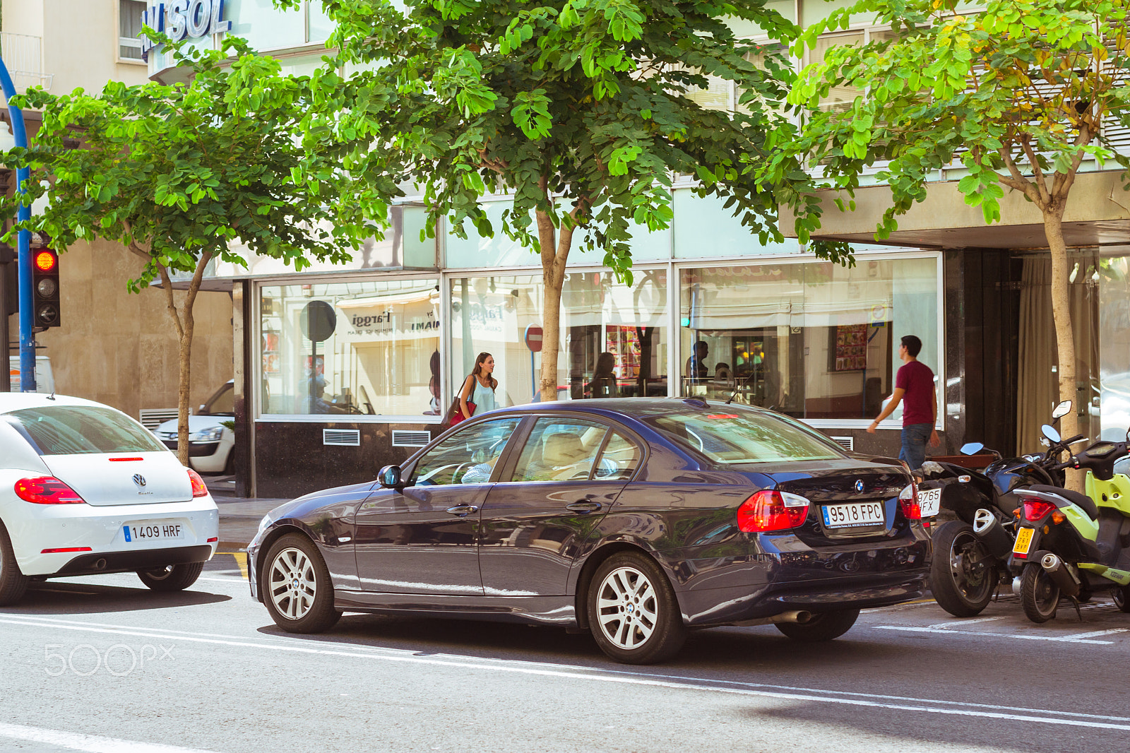Nikon D3100 + Sigma 50mm F1.4 EX DG HSM sample photo. Modern car bmw 3 series on popular tourist street, alicante, val photography