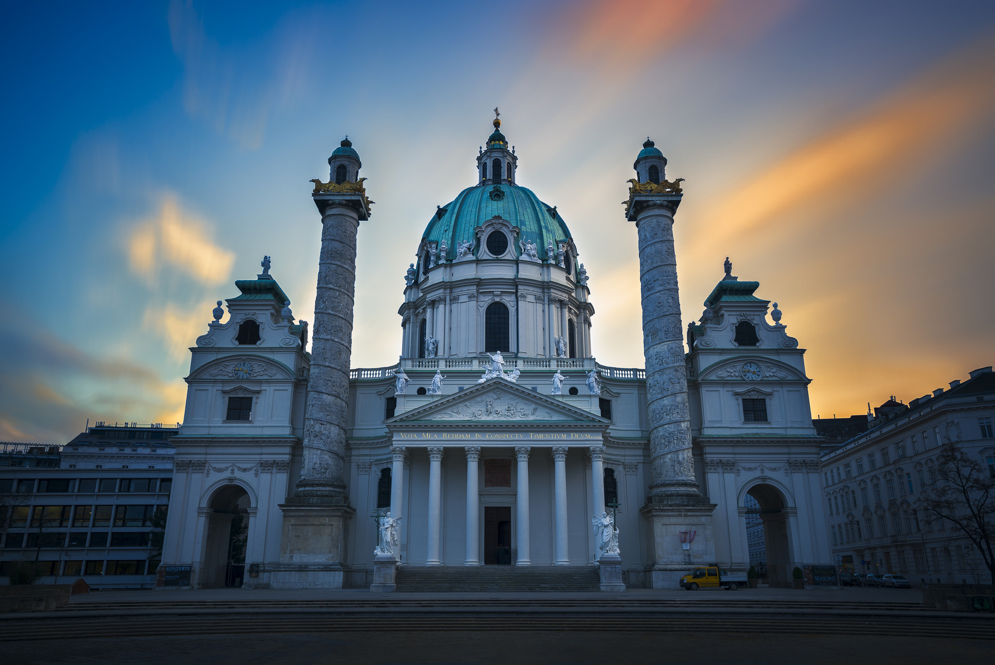 Sony a7R II + Sony Vario-Sonnar T* 16-35mm F2.8 ZA SSM sample photo. Karlsplatz at sunset photography