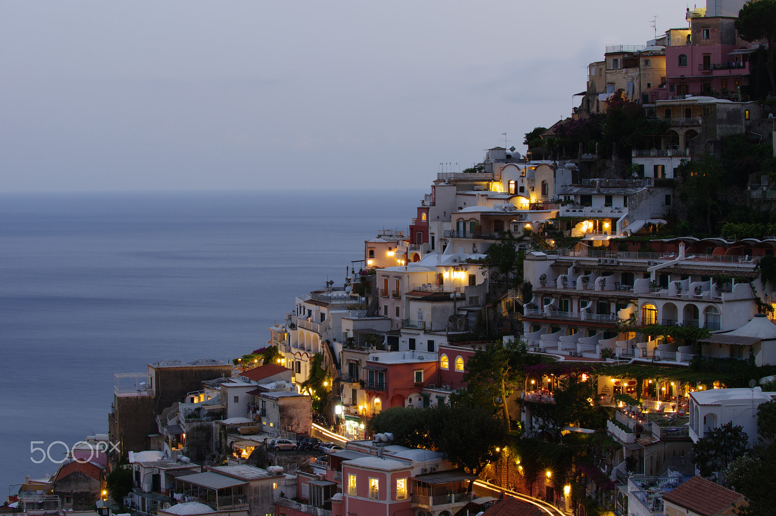 Pentax smc DA* 60-250mm F4.0 ED (IF) SDM sample photo. Positano, blue hour photography