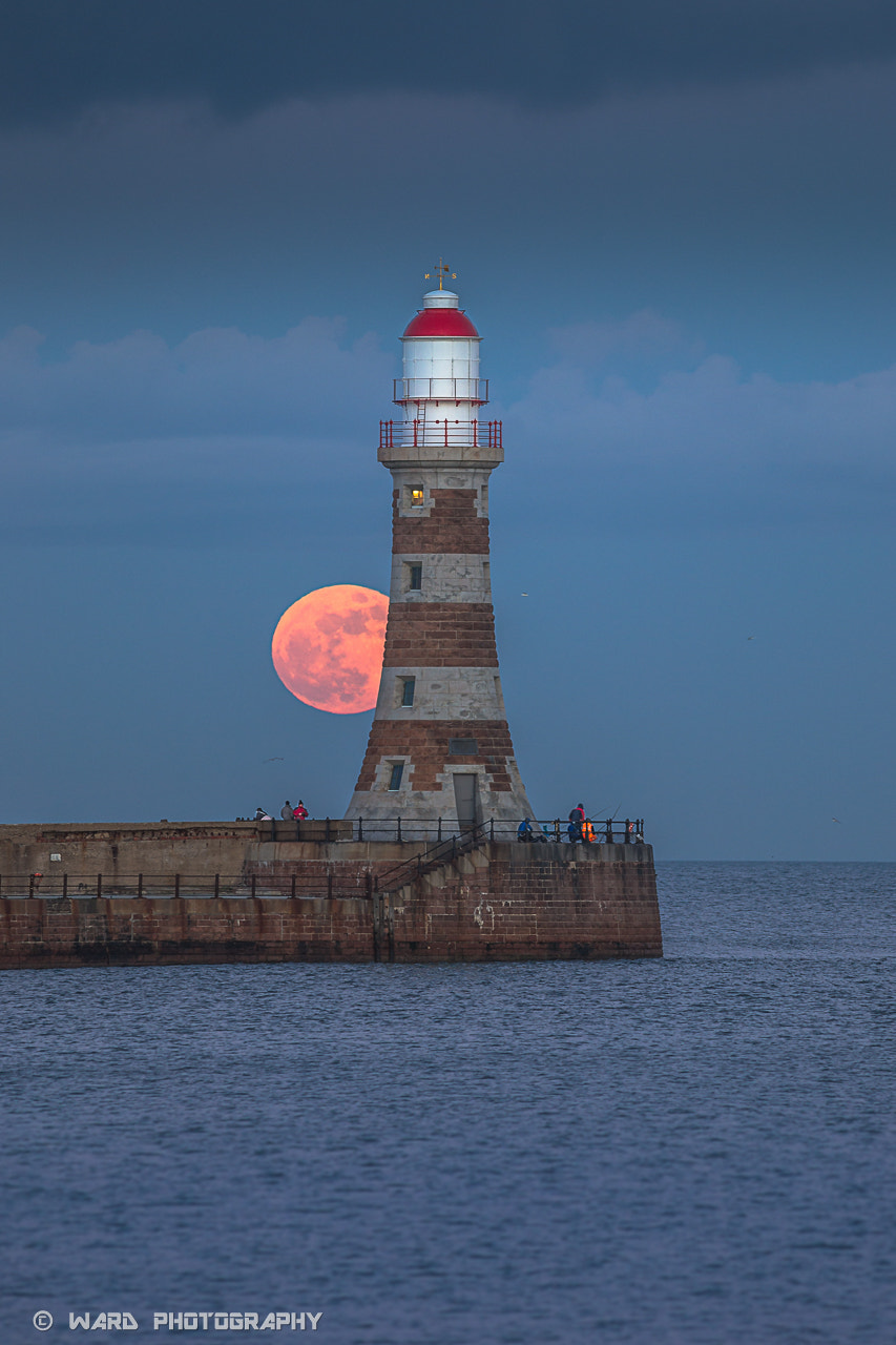 Canon EOS 6D + Canon EF 400mm F5.6L USM sample photo. Roker pier moonrise photography