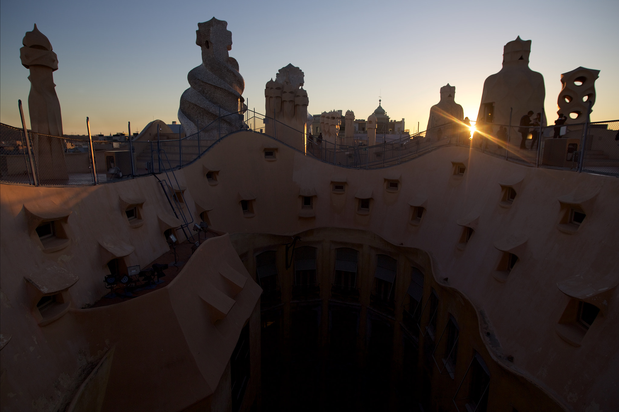 Canon EOS 6D + Sigma 20mm EX f/1.8 sample photo. Sunset on the rooftop, la pedrera, barcelona photography