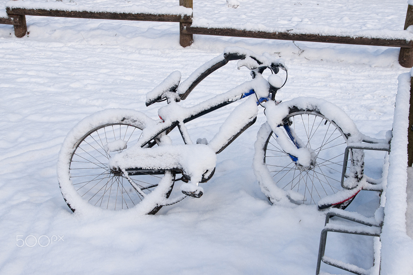Sony Alpha DSLR-A700 + Sigma 17-70mm F2.8-4.5 (D) sample photo. Bicycle covered in snow. photography
