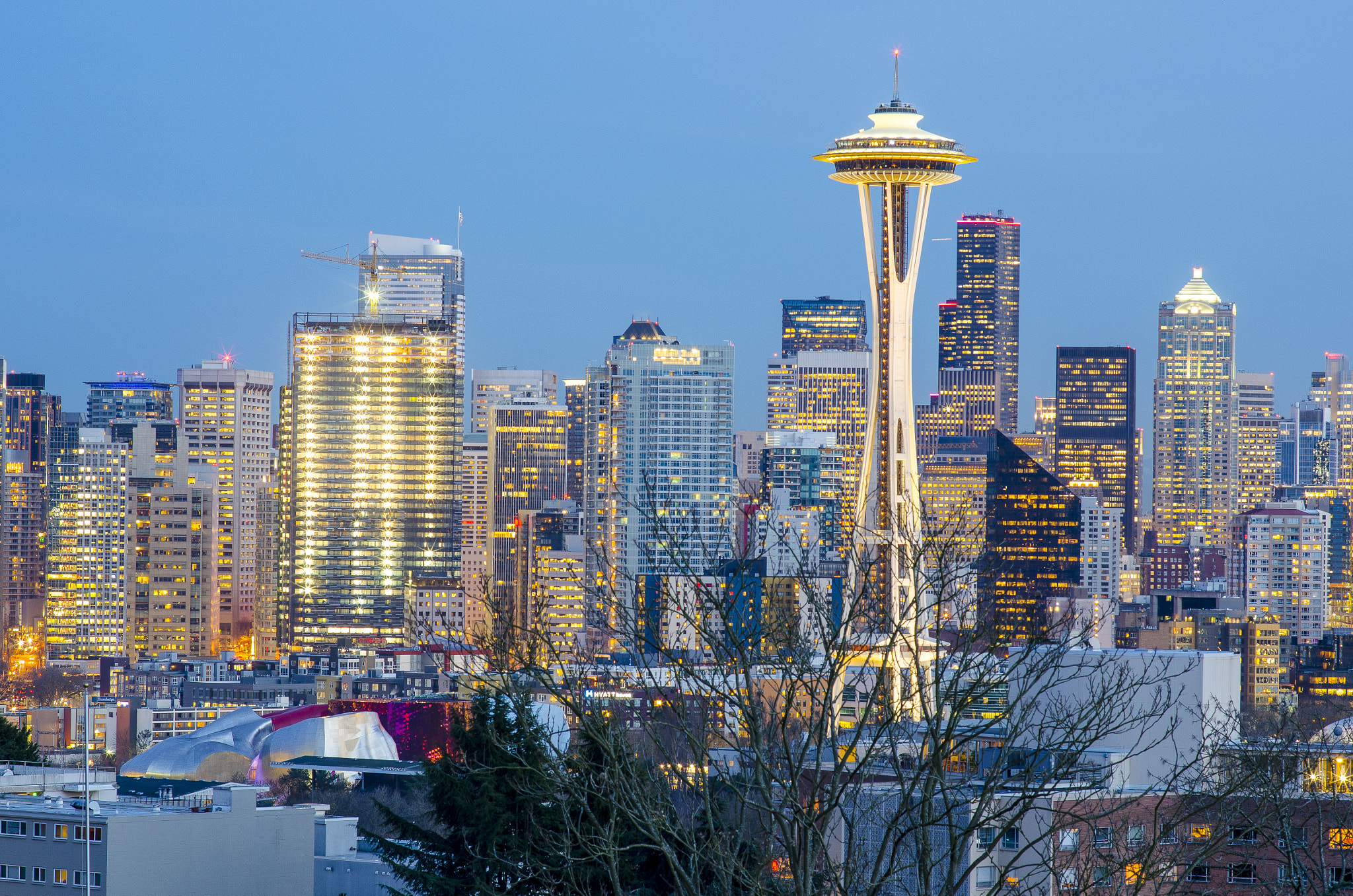 Nikon D5100 + Sigma 85mm F1.4 EX DG HSM sample photo. Seattle down town and space needle photography