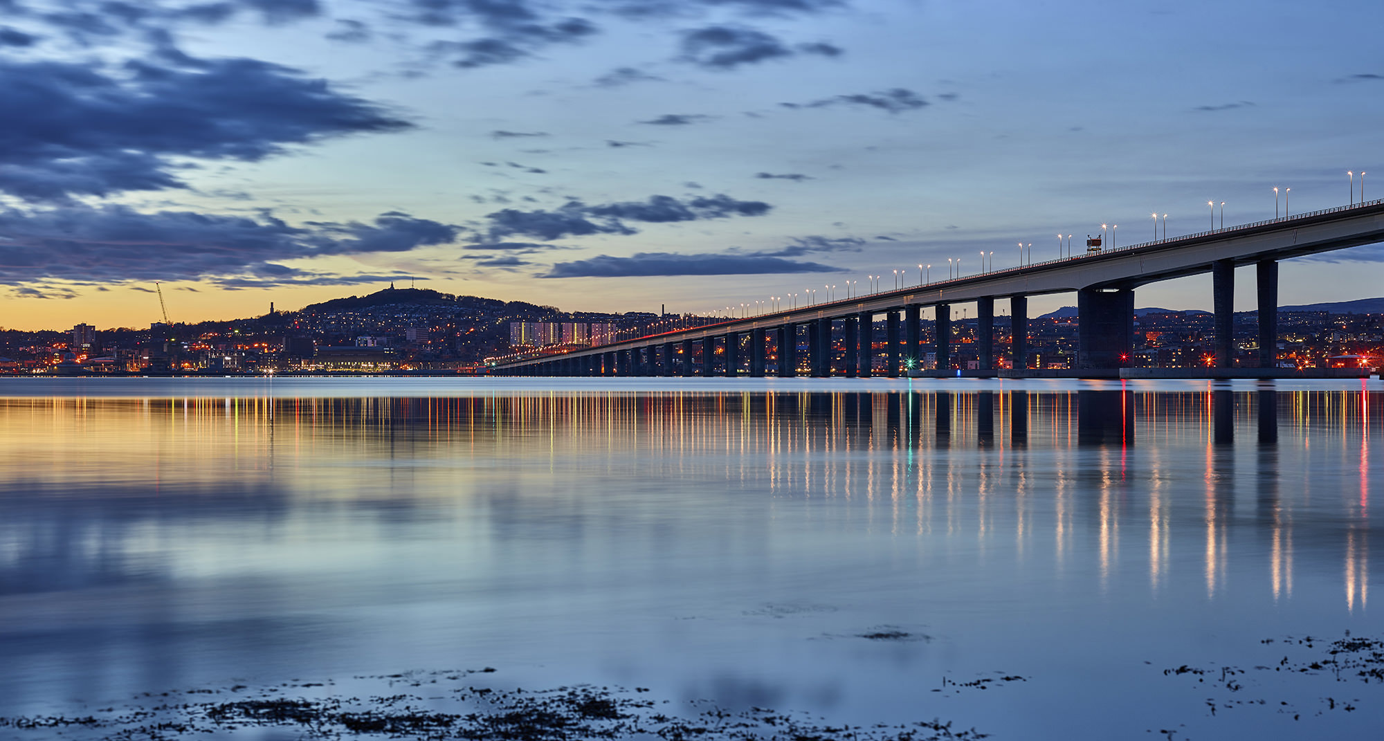 Phase One IQ3 80MP sample photo. Dundee skyline ripples, scotland photography