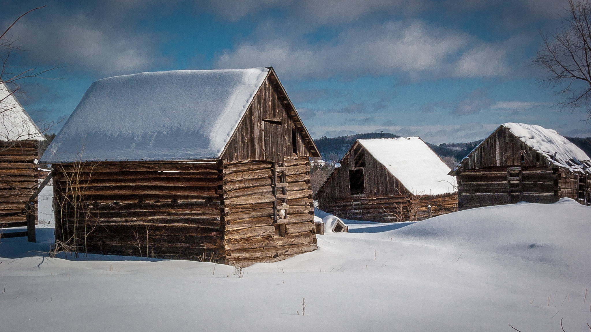 Canon POWERSHOT G2 sample photo. Log out buildings in winter photography