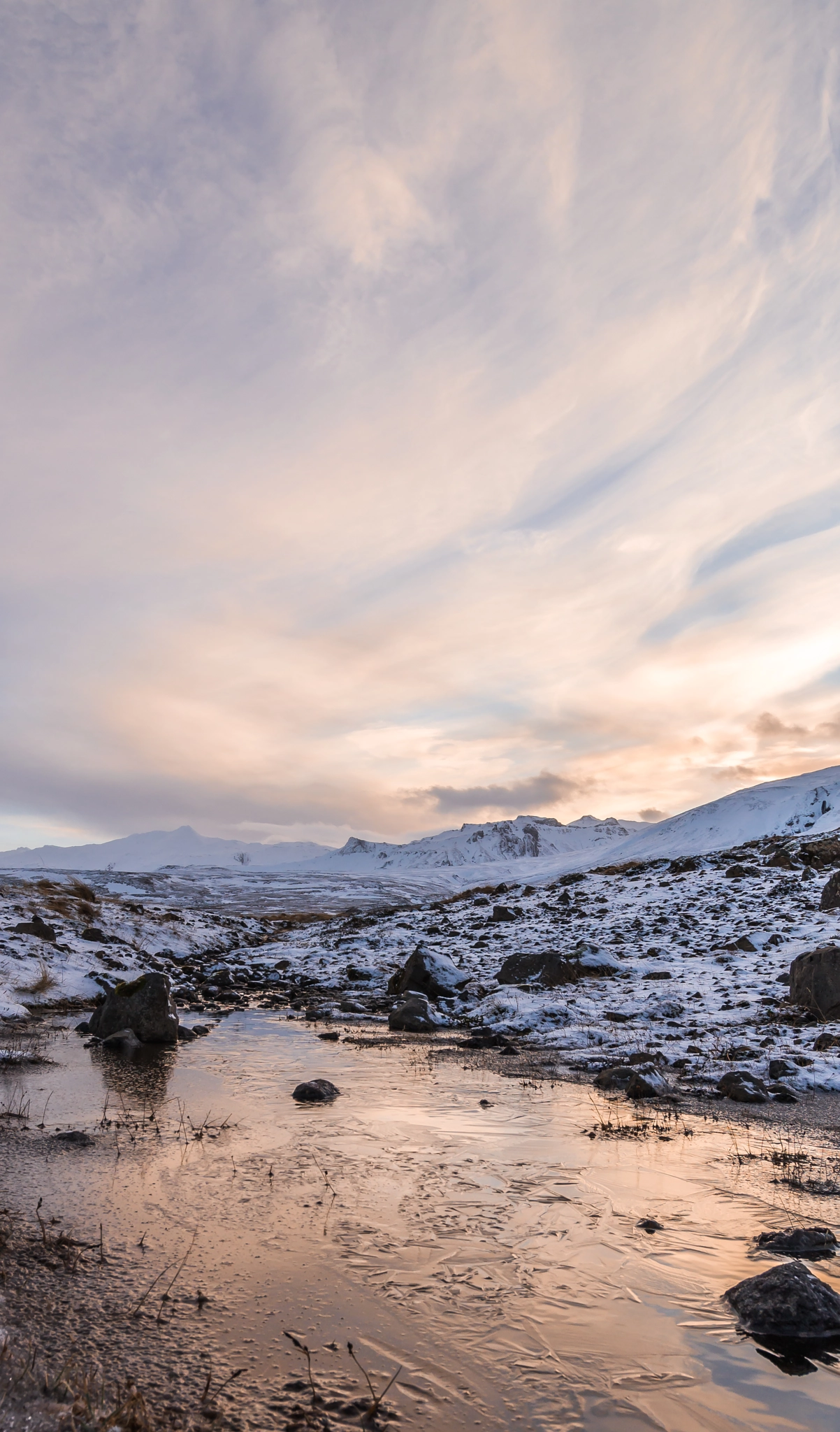 Sony SLT-A57 + Sigma 10-20mm F3.5 EX DC HSM sample photo. Half-frozen stream in the morning sun photography