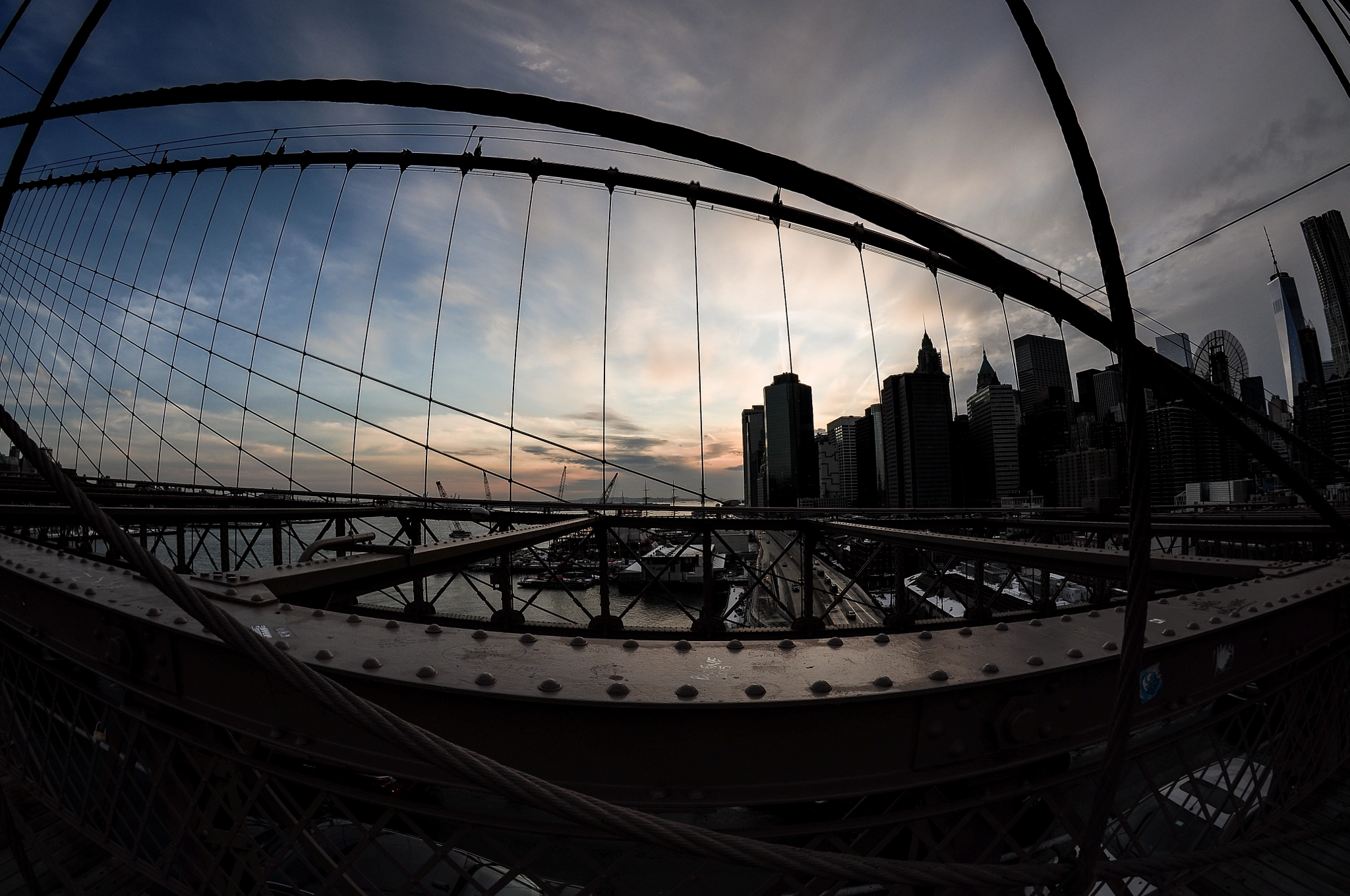 Nikon D90 + Samyang 8mm F3.5 Aspherical IF MC Fisheye sample photo. A take on brooklyn bridge photography