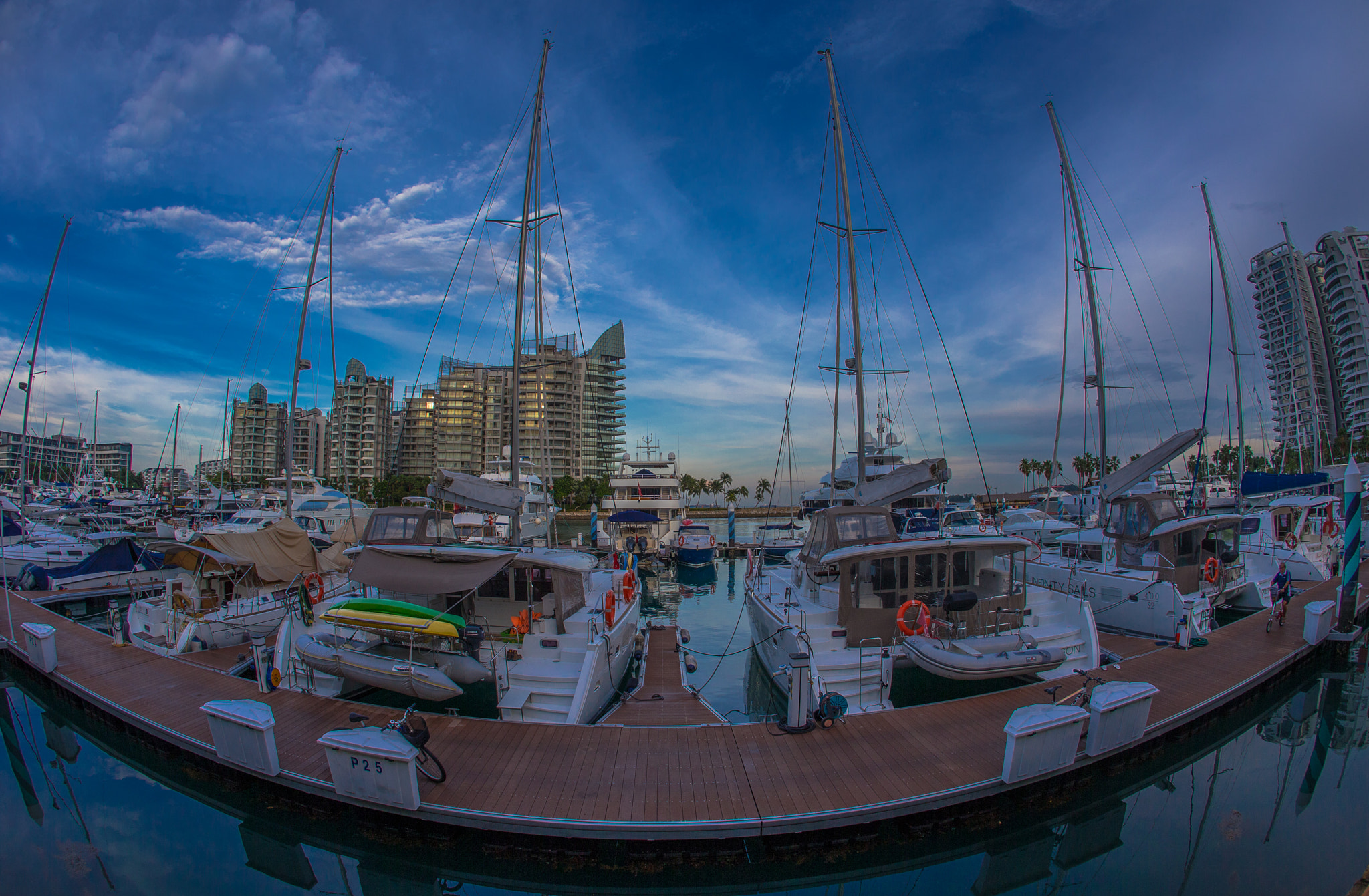 Canon EOS-1D X + Canon EF 15mm F2.8 Fisheye sample photo. View of sentosa cove quay side photography