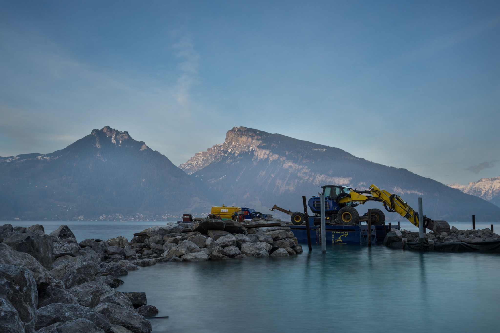 Sony a7 II + Canon EF 17-40mm F4L USM sample photo. Lake construction photography