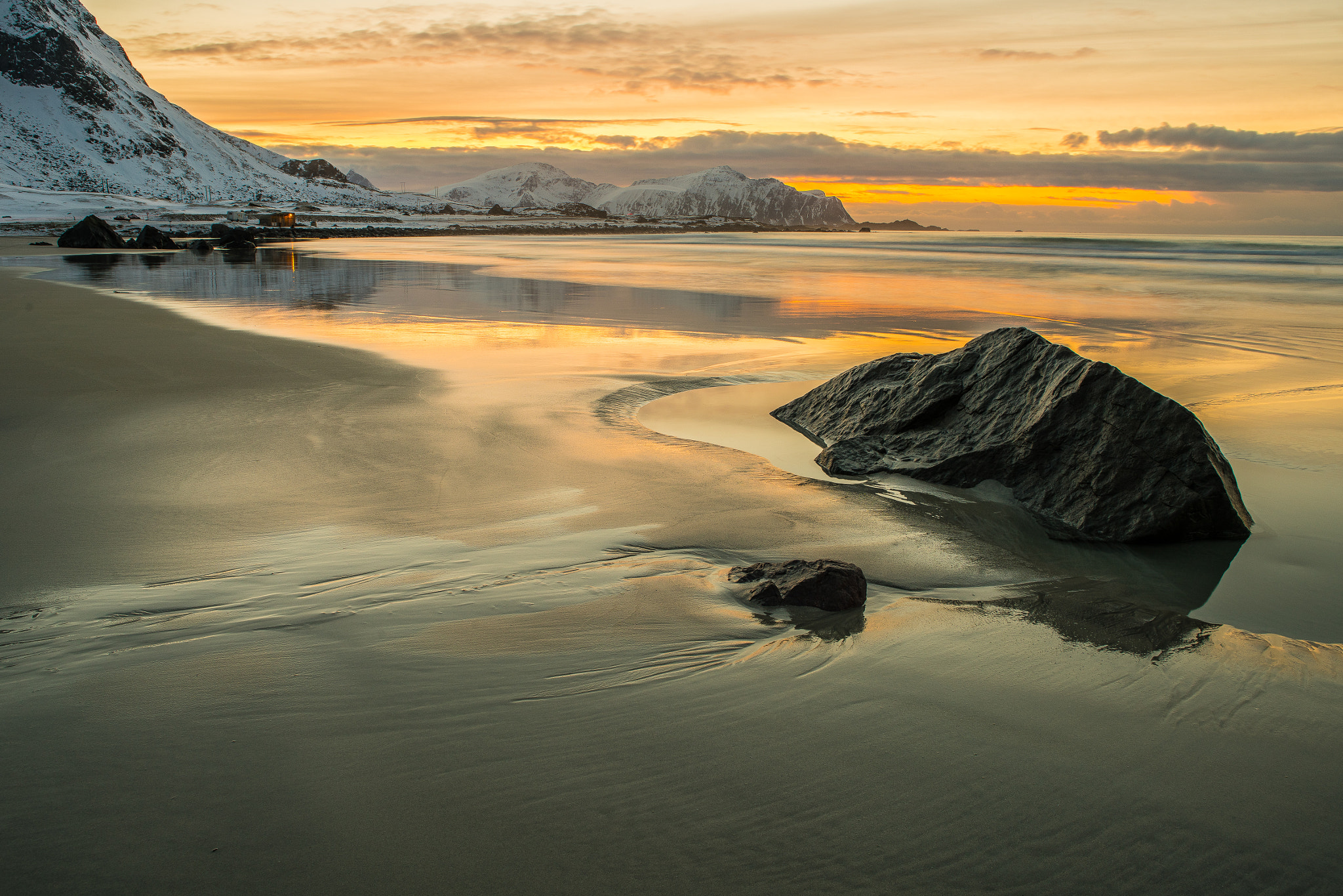 Sony a7R II + Canon EF 24-70mm F2.8L USM sample photo. Nice sunset at skagsanden at flakstad in lofoten photography