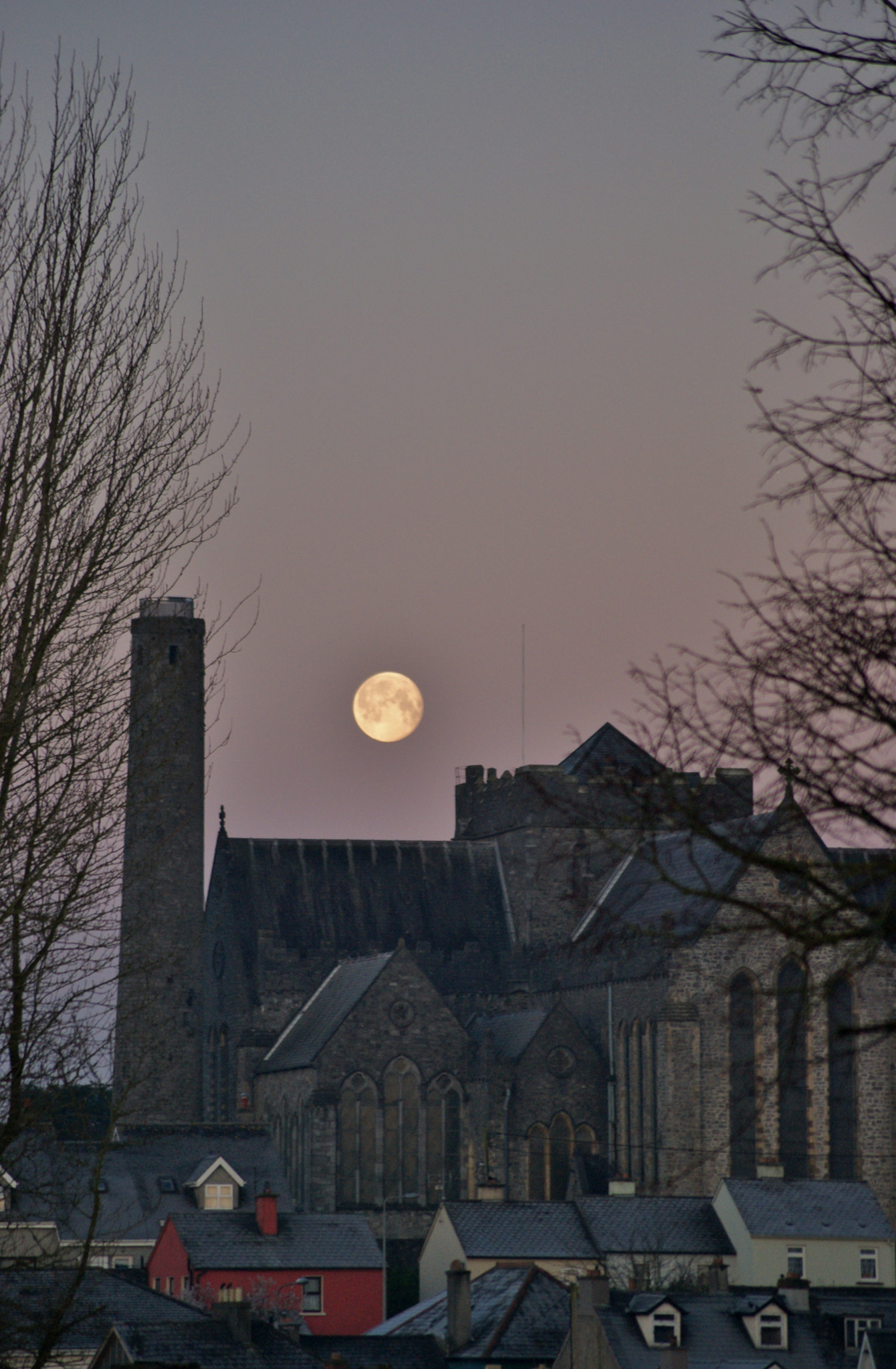Sony Alpha DSLR-A230 + Tamron Lens (255) sample photo. St canice's cathedral full moon photography