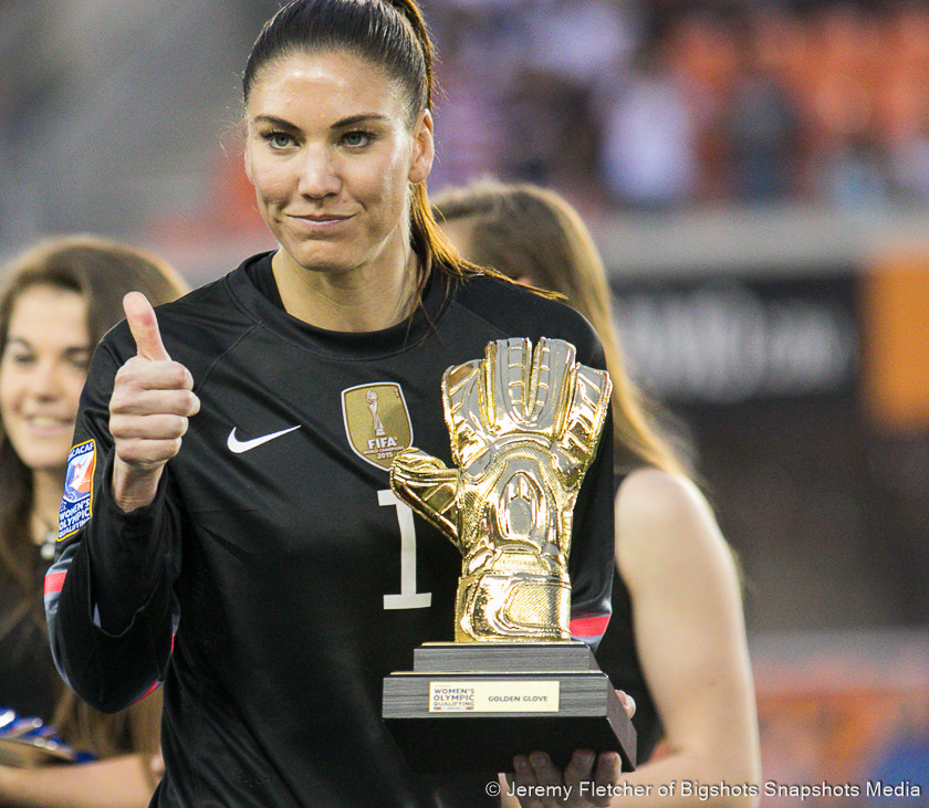 Canon EOS 7D Mark II + Sigma 100-300mm f/4 sample photo. Hope solo and her golden glove photography