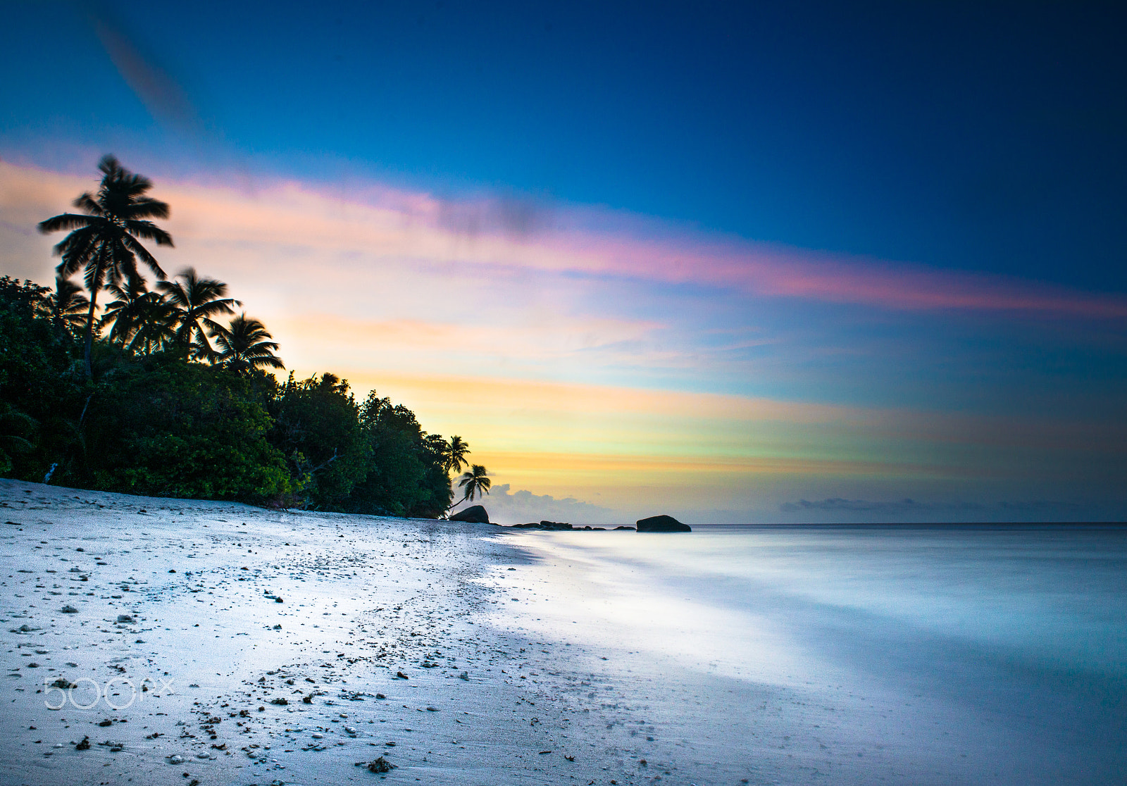 Nikon D800 + AF Nikkor 20mm f/2.8 sample photo. Sunset on silhouette island - seychelles photography