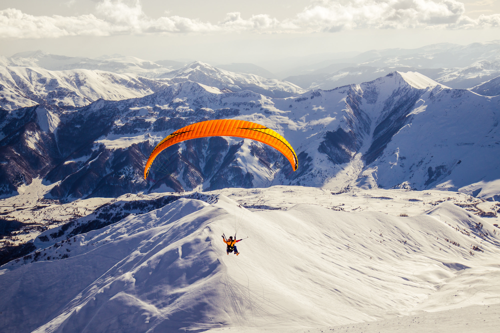 Olympus OM-D E-M10 sample photo. Caucasus paragliding photography