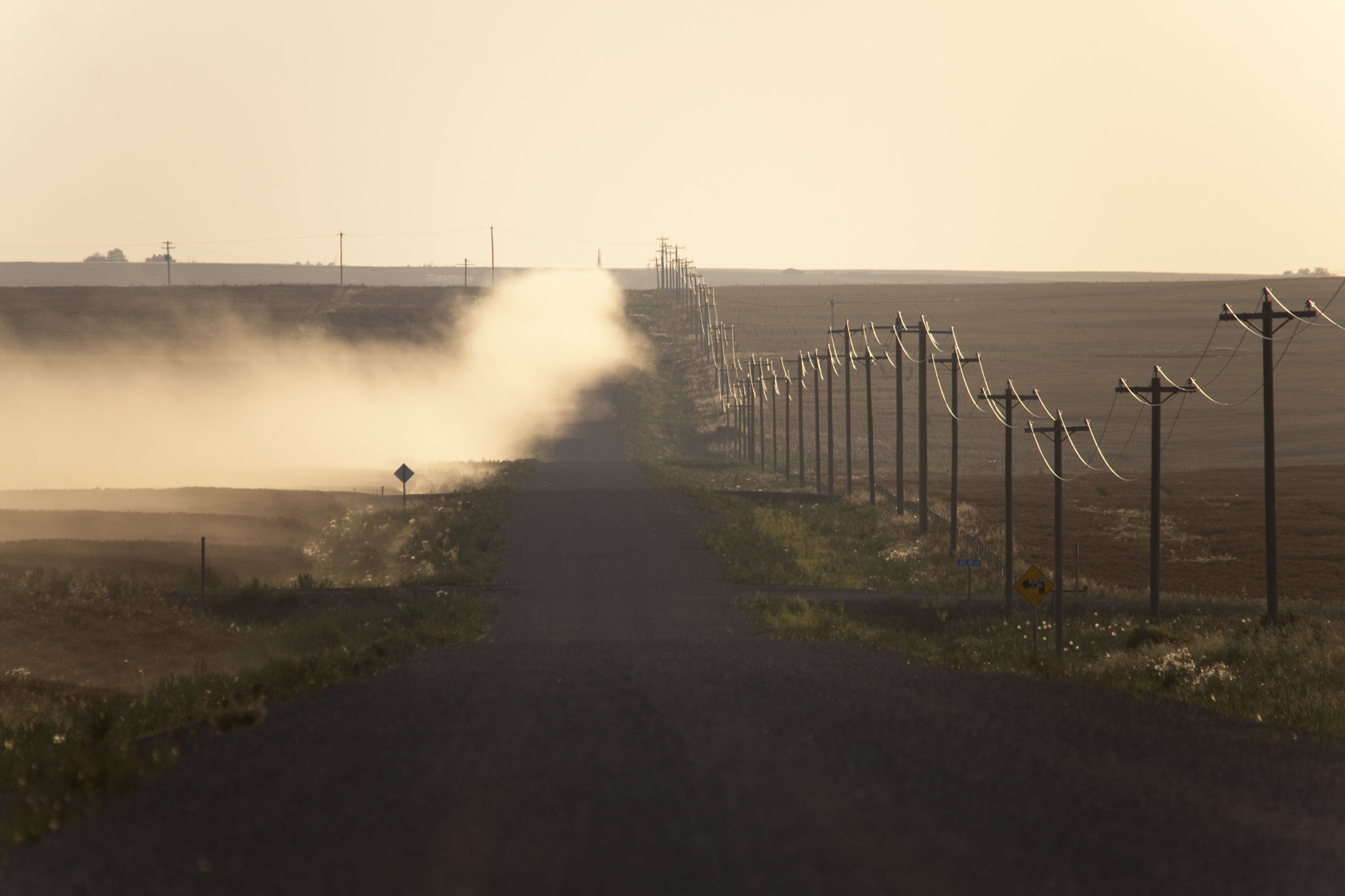 Canon EOS 5D Mark II + Sigma 150-500mm F5-6.3 DG OS HSM sample photo. A dusty road and telephone lines photography
