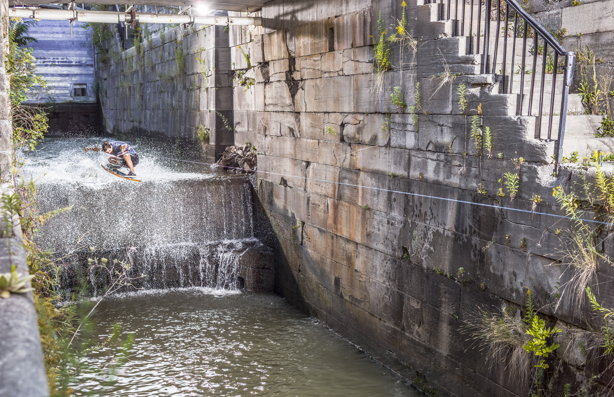 Phase One IQ250 sample photo. Andrew pastura performing in lock of erie canal in lockport, new york, usa. photography