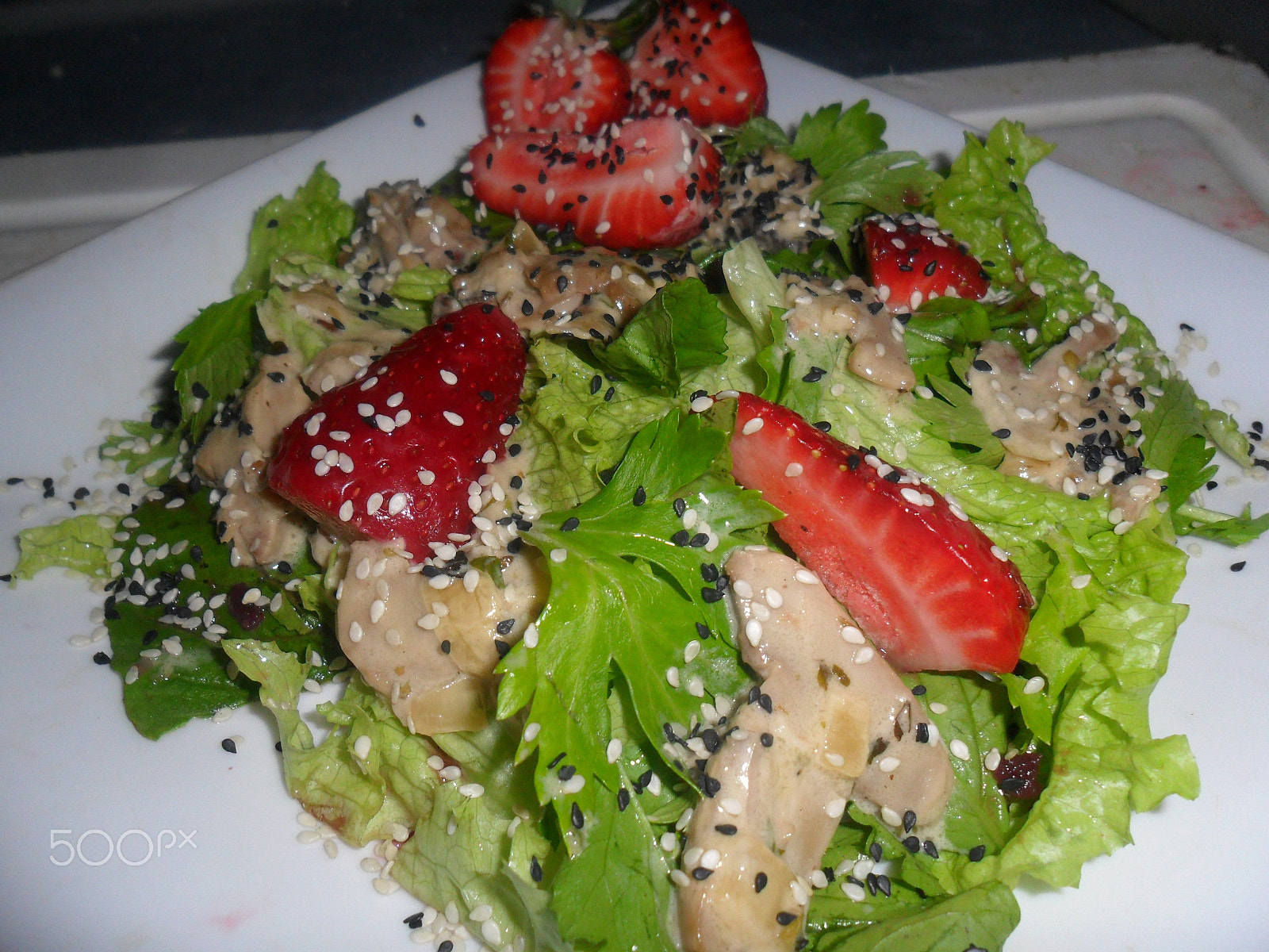 Samsung ES70, ES71 / VLUU ES70, ES71 /  SL600 sample photo. Salada com bacalhau e morangos photography