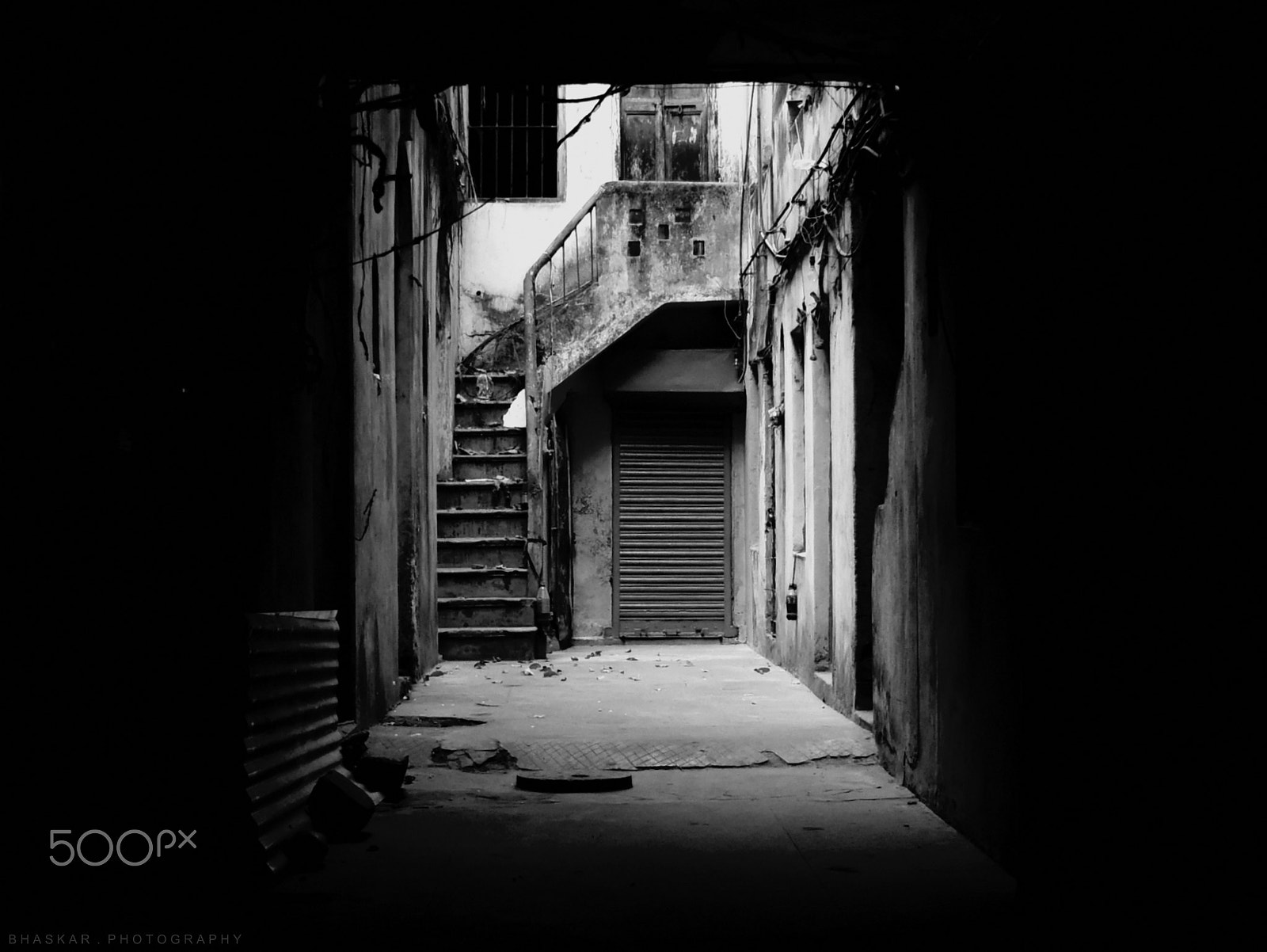 Nikon D810 + Nikon AF Nikkor 20mm F2.8D sample photo. A staircase and a shutter. photography